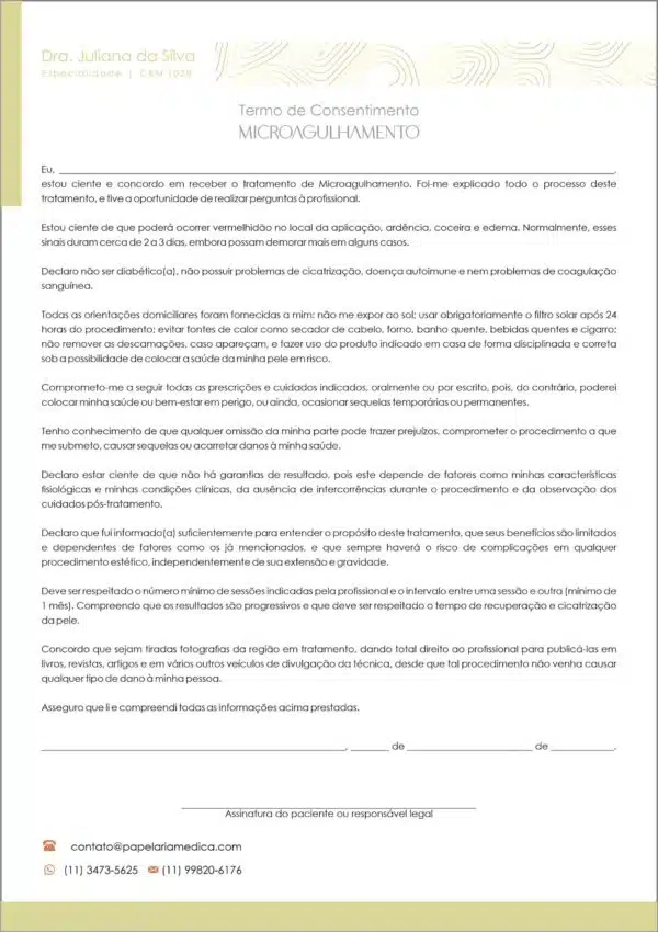 Termo de Consentimento Microagulhamento A4 Termo de Consentimento Microagulhamento A4