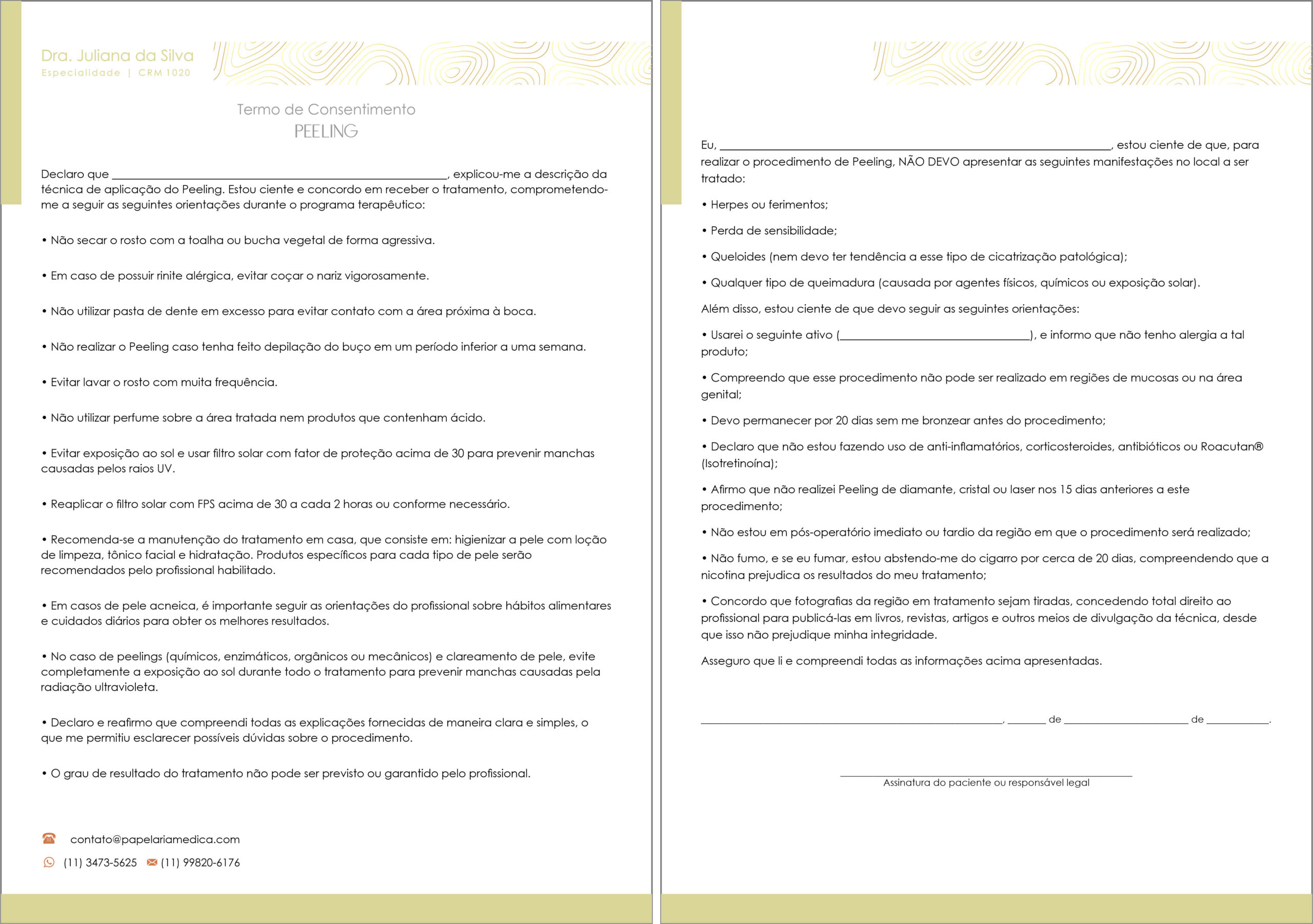 Termo de Consentimento Peeling A4 Frente e Verso