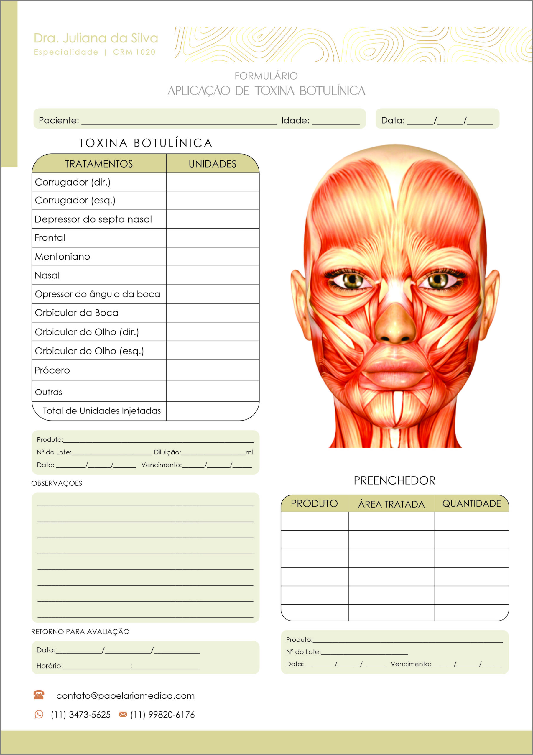 Formulário de Aplicação de Toxina Botulínica A4