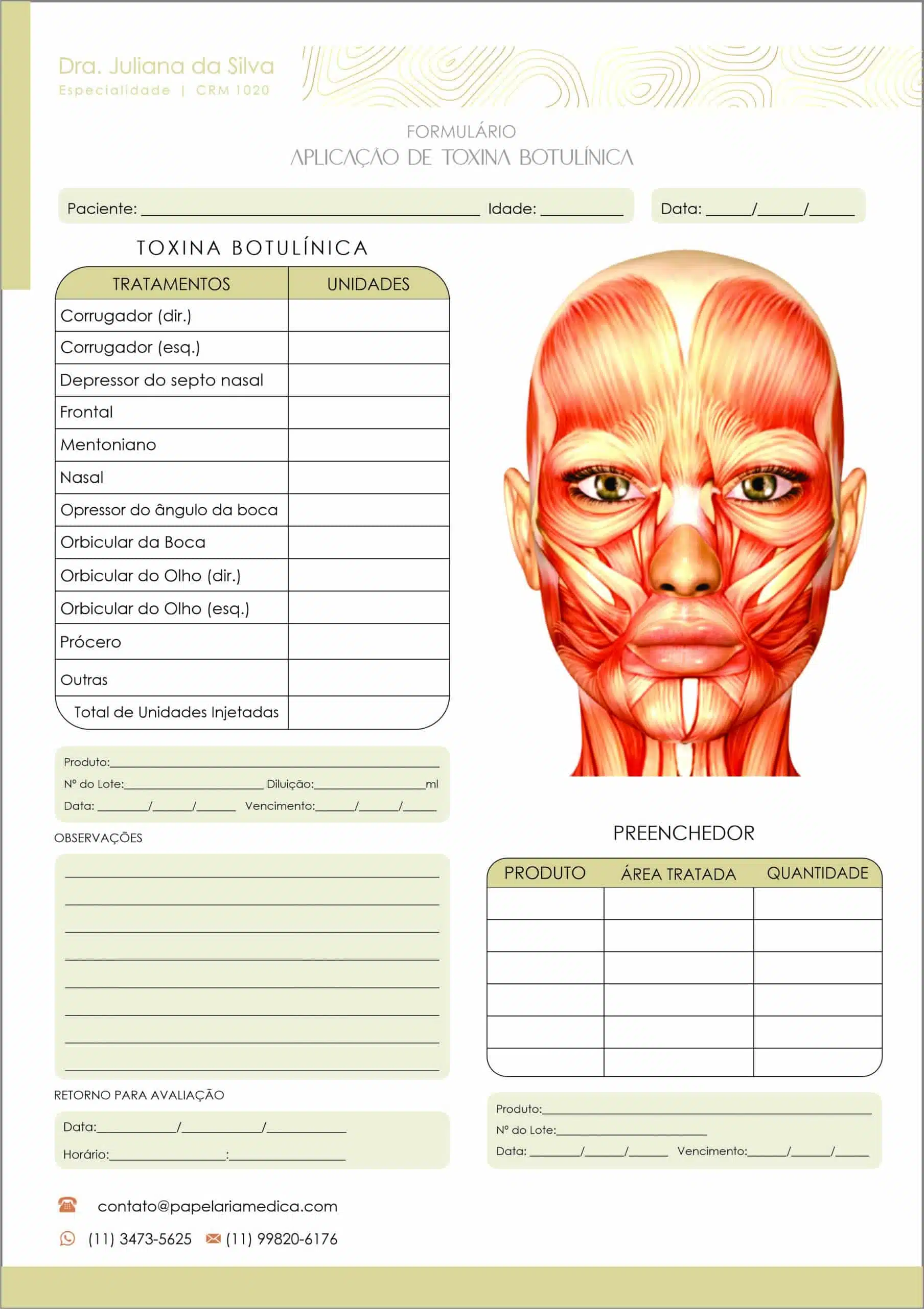 Formulário de Aplicação de Toxina Botulínica A4
