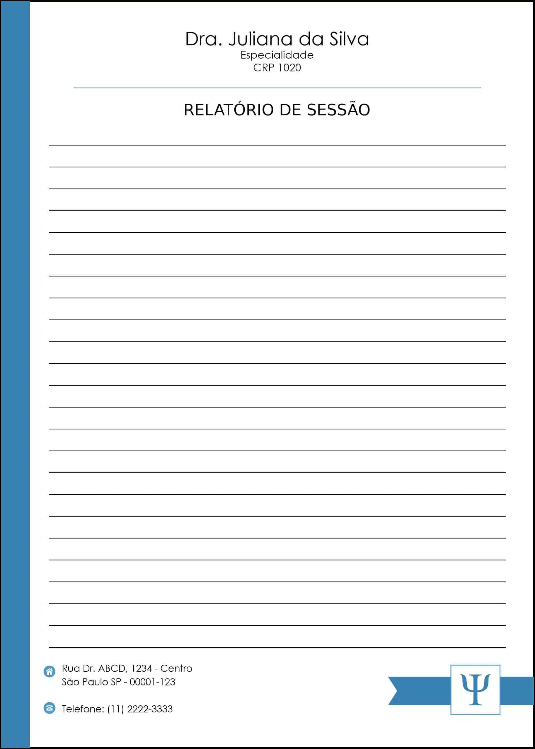 Relatório de Sessão Psicologia Bremen