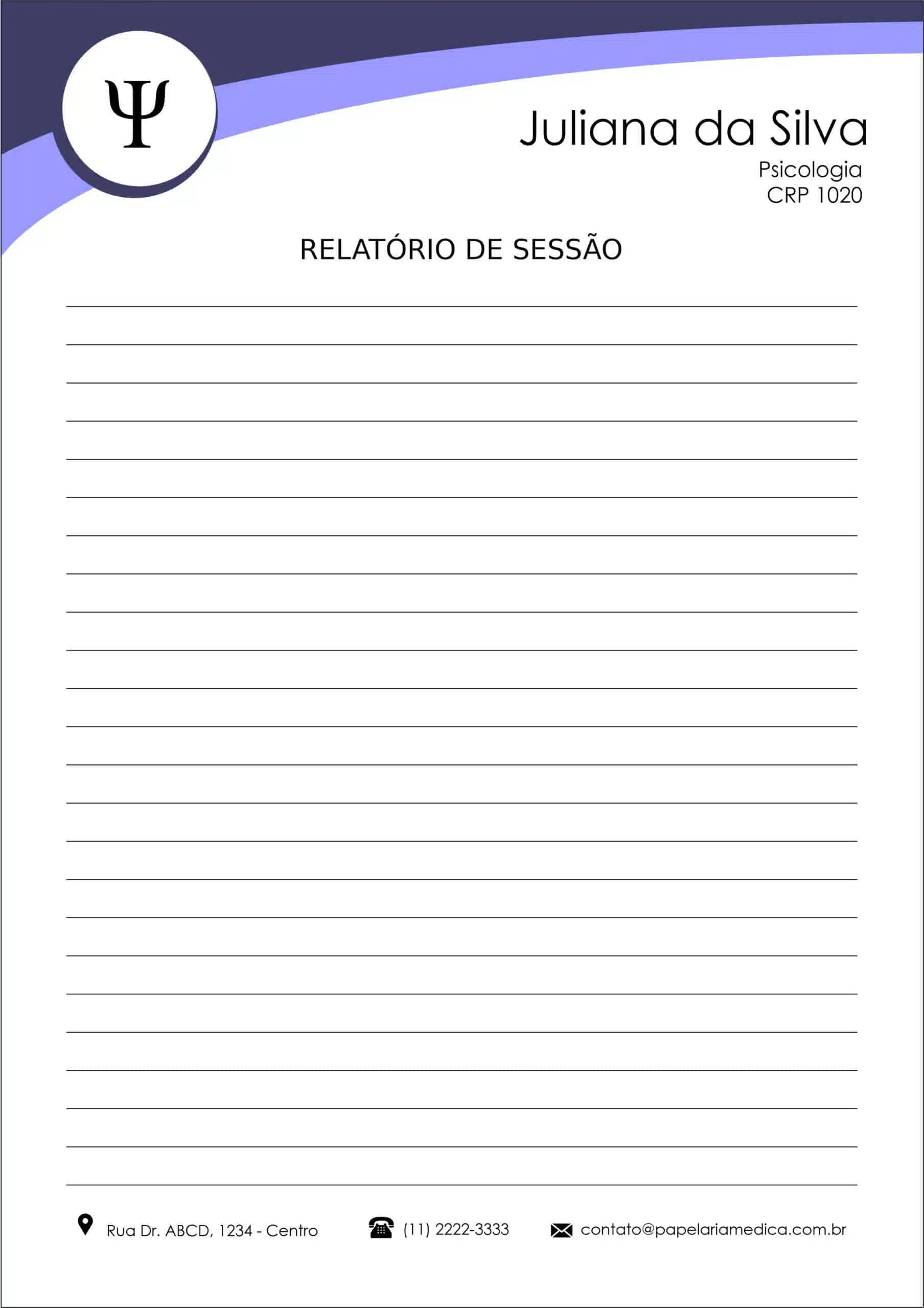 Relatório de Sessão Grande (A4) Psicologia Bamberg