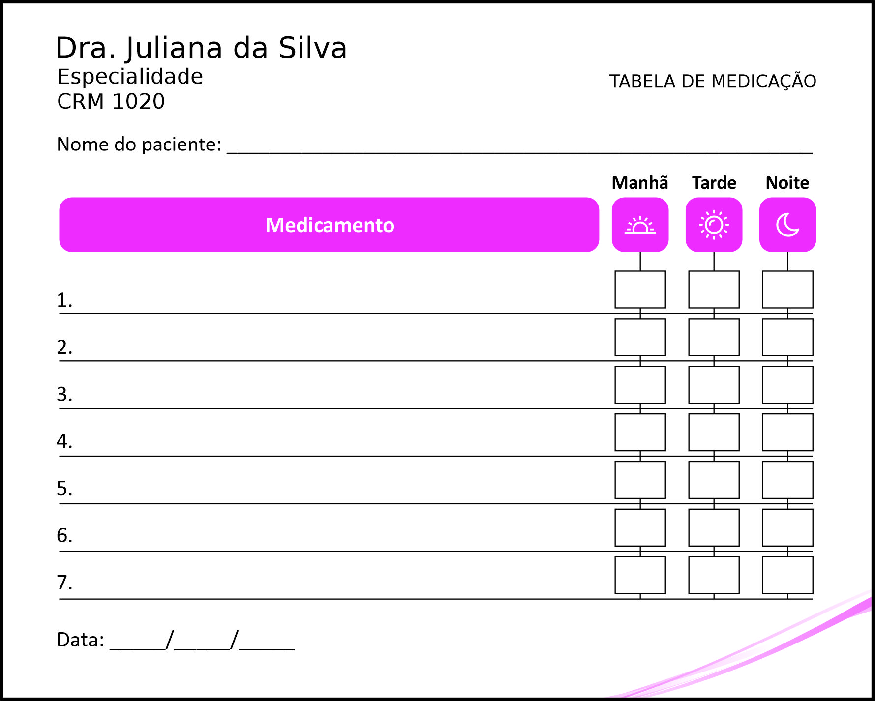 Tabela de Medicação Clínica Geral Berenice II
