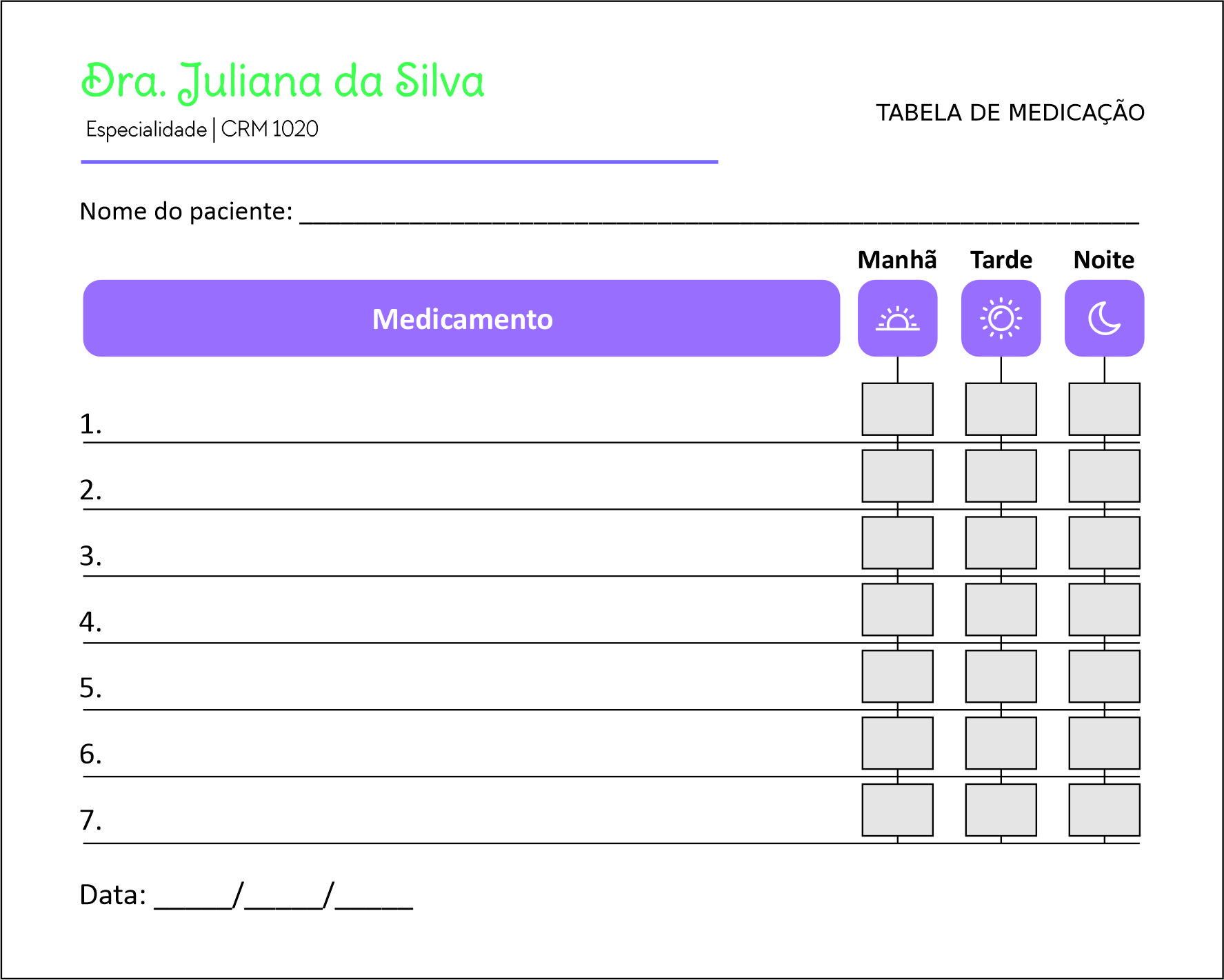 Tabela de Medicação Pediatra Opole