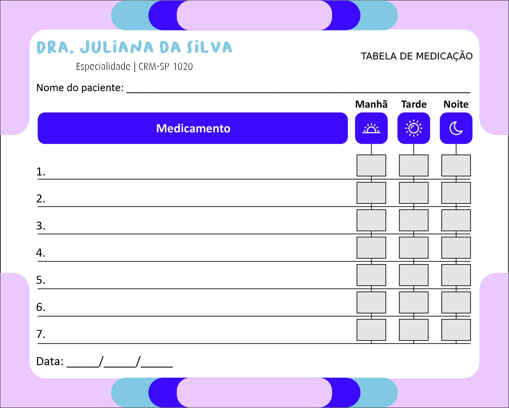 Tabela de Medicação Pediatra Lódz
