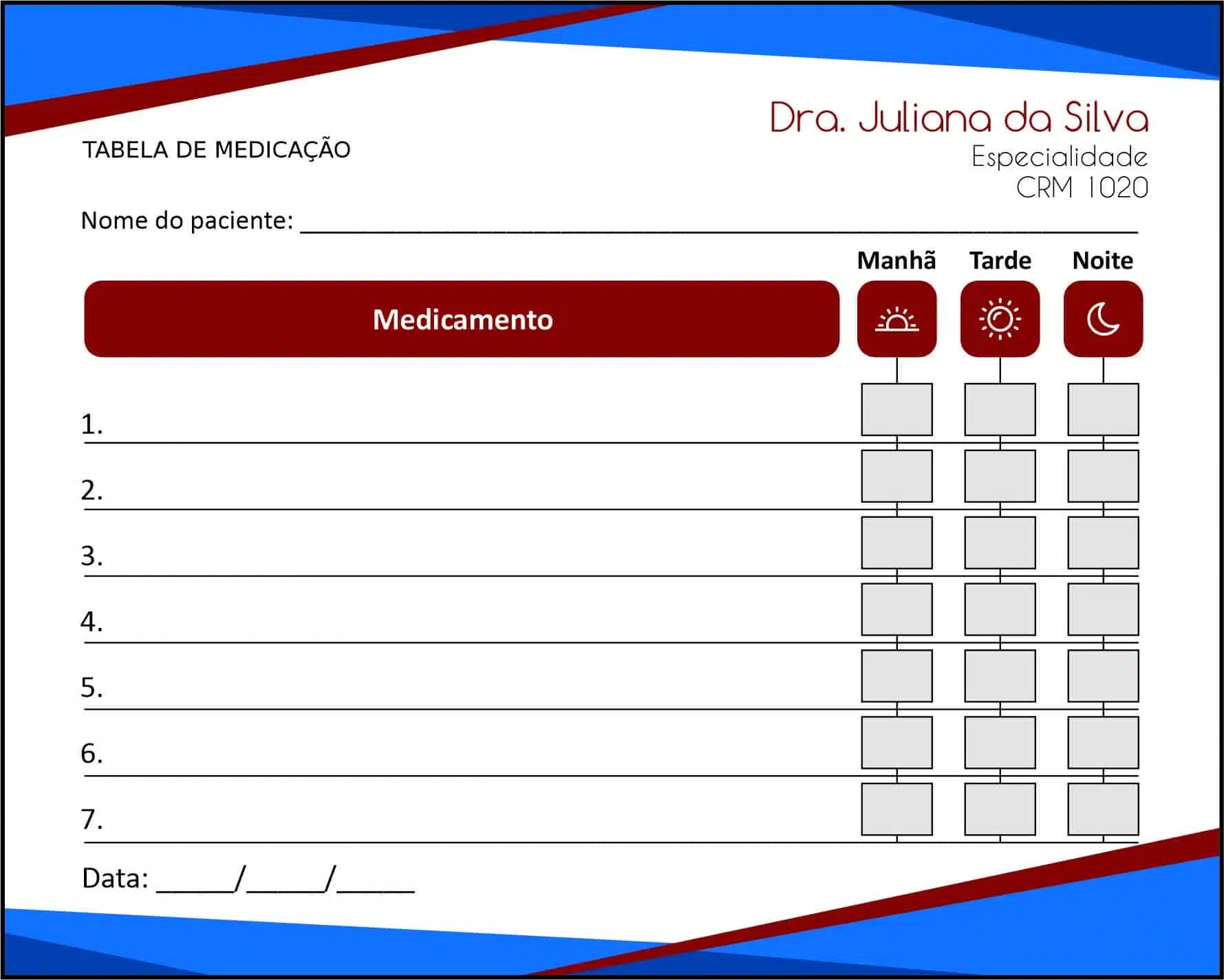 Tabela de Medicação Angiologia e Vascular Gante