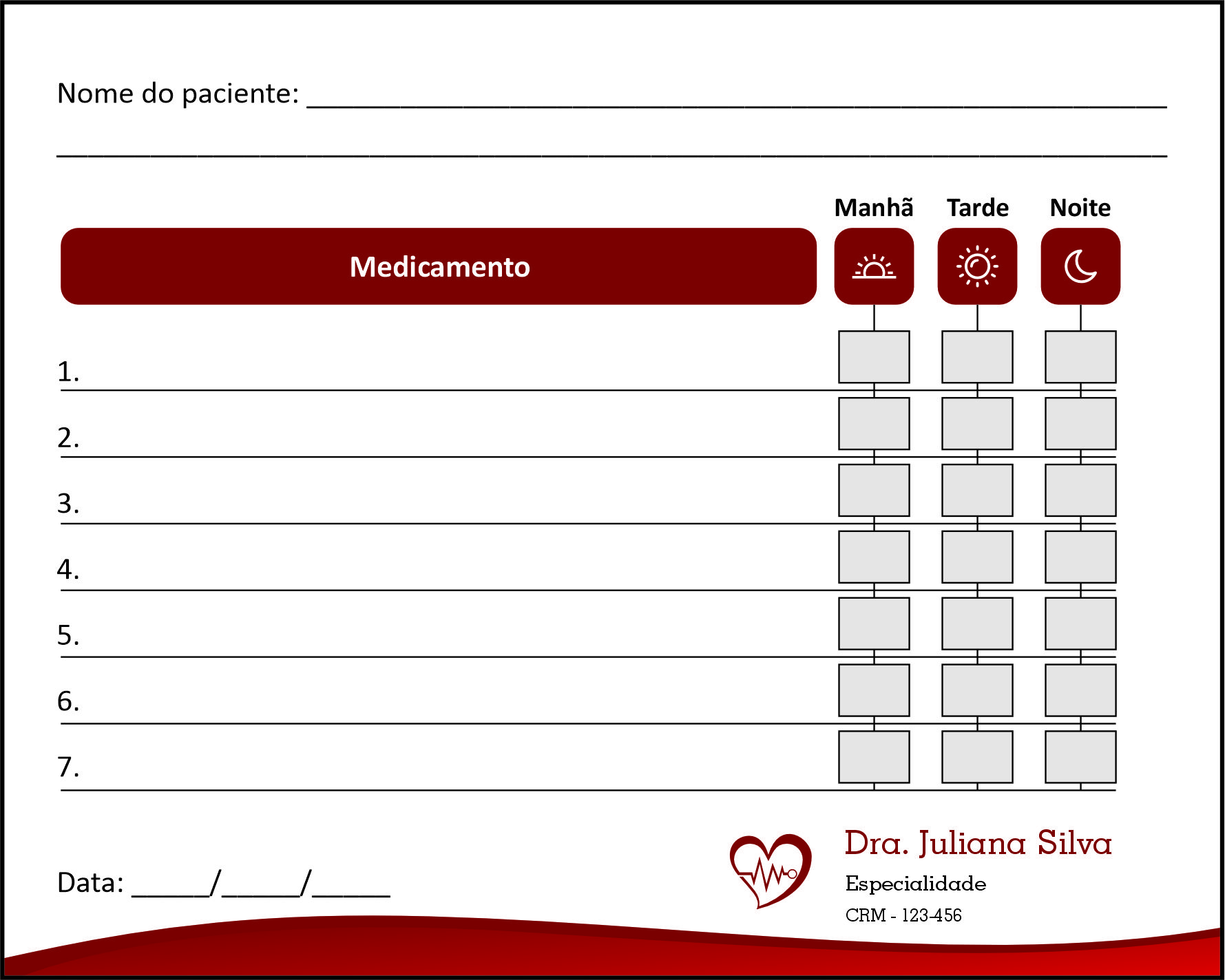 Tabela de Medicação Cardiologista Wessem