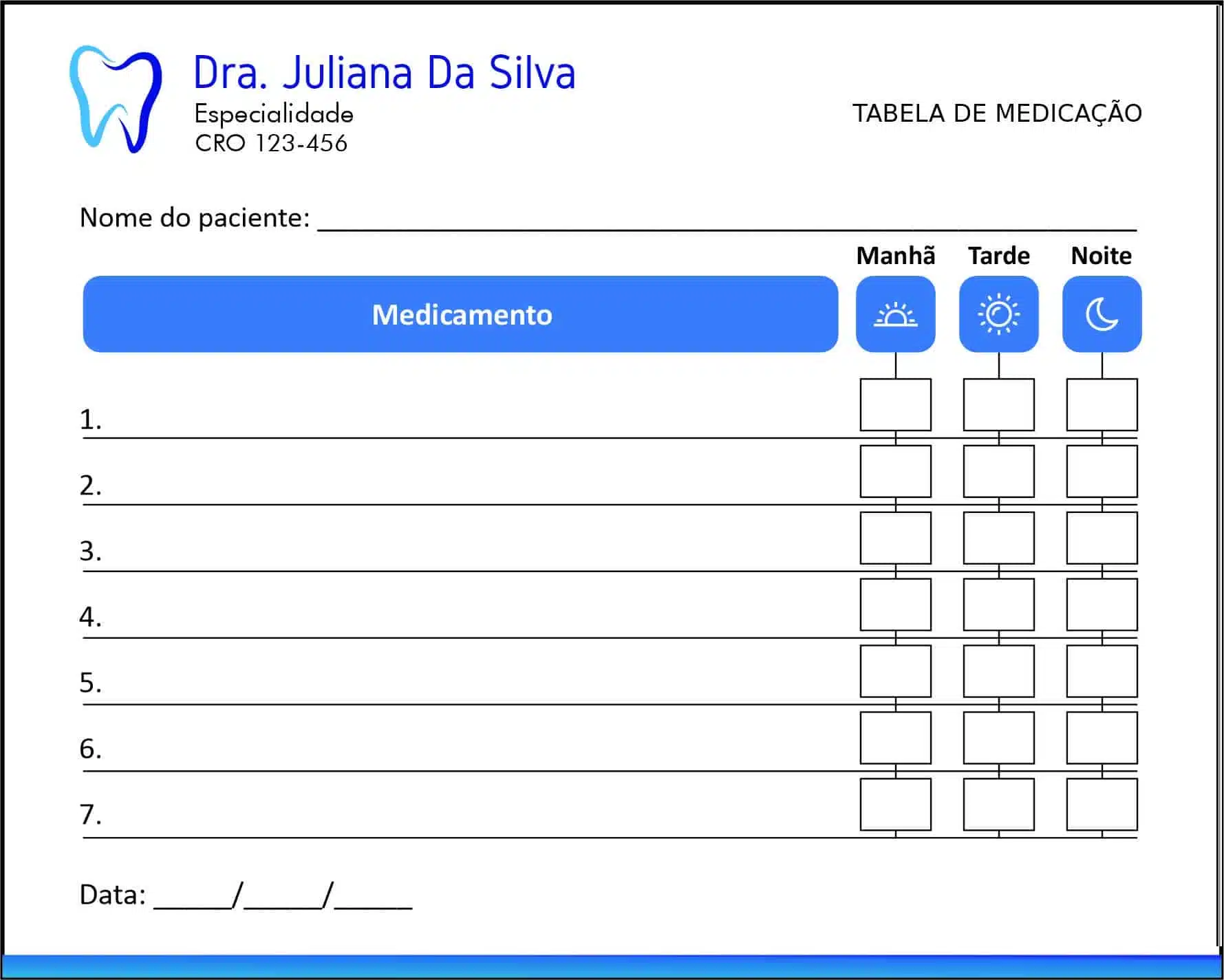Tabela de Medicação Odontológico Marselha