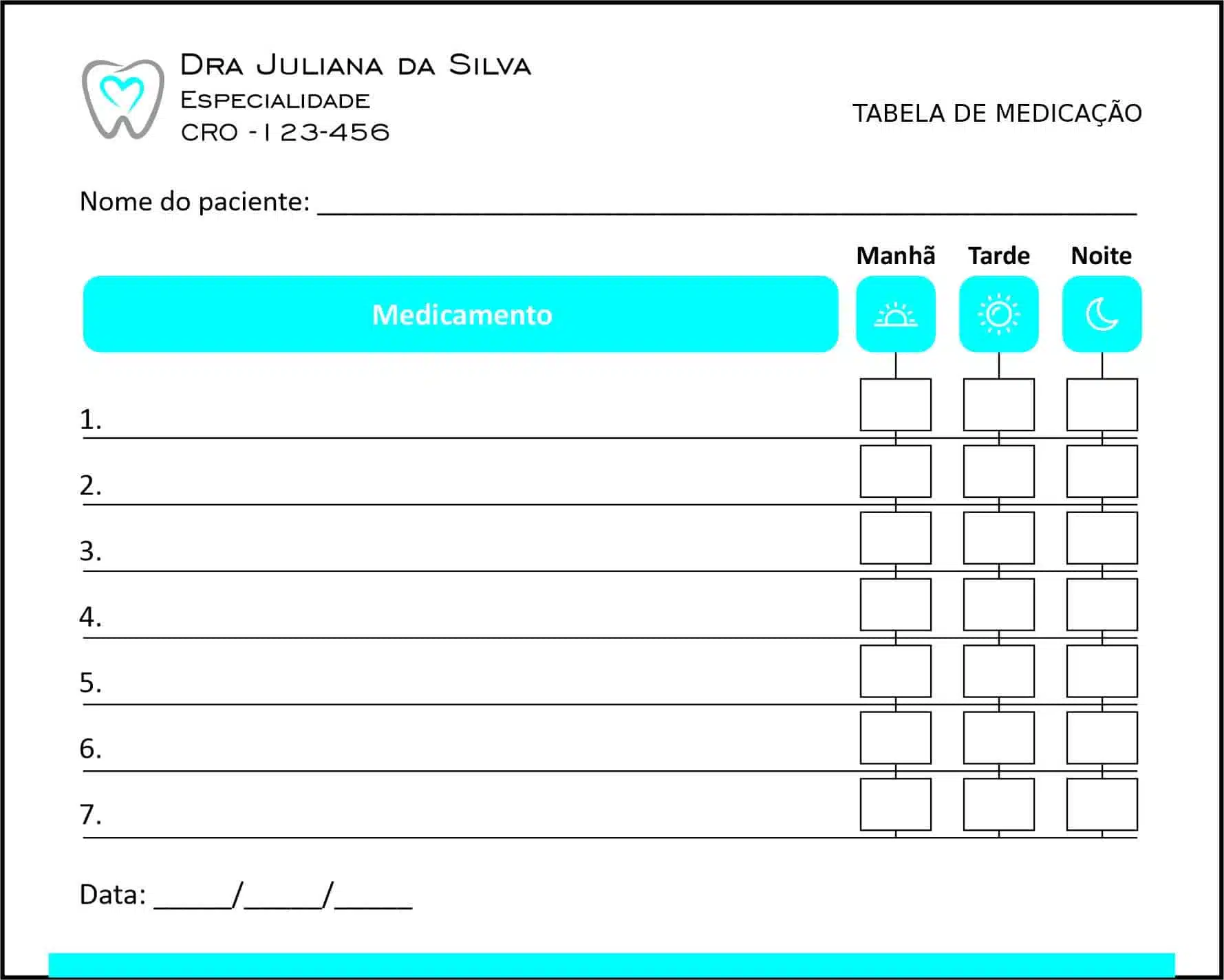 Tabela de Medicação Odontologia Rennes