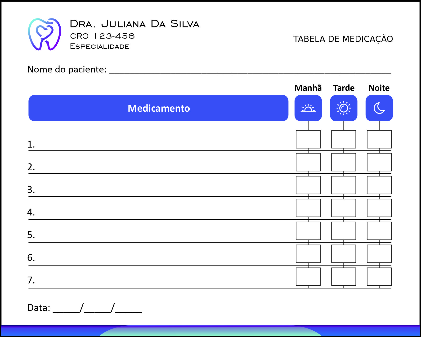 Tabela de Medicação Odontologia Paris