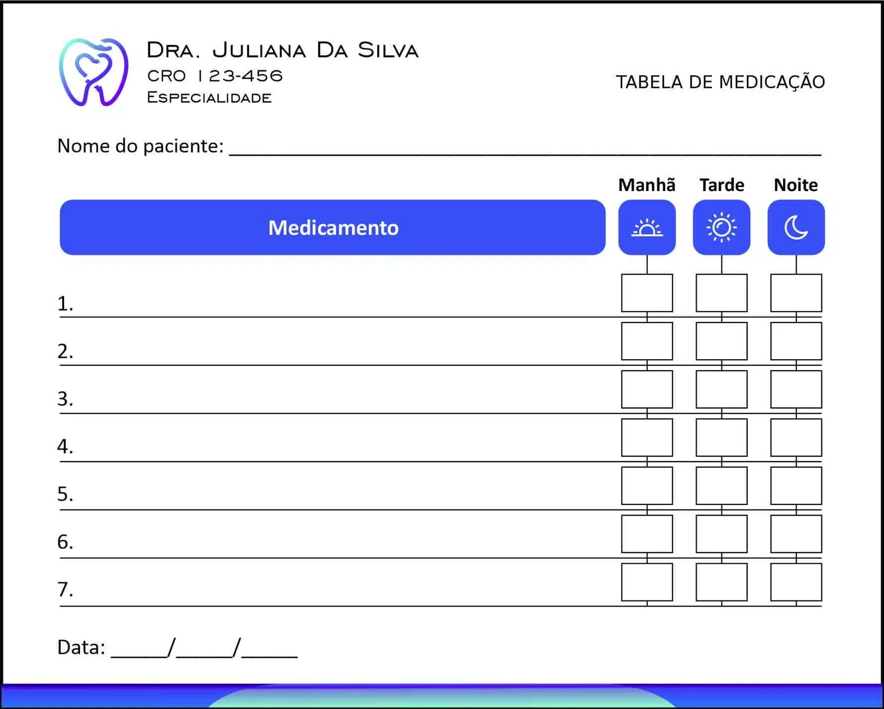 Tabela de Medicação Odontologia Paris