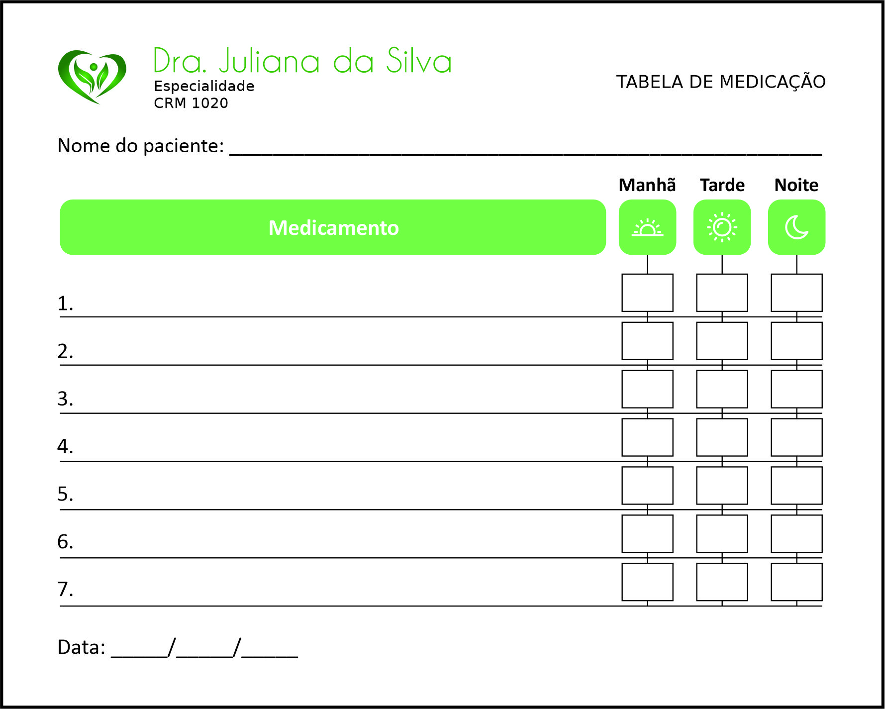 Tabela de Medicação Endocrinologia Winnipeg