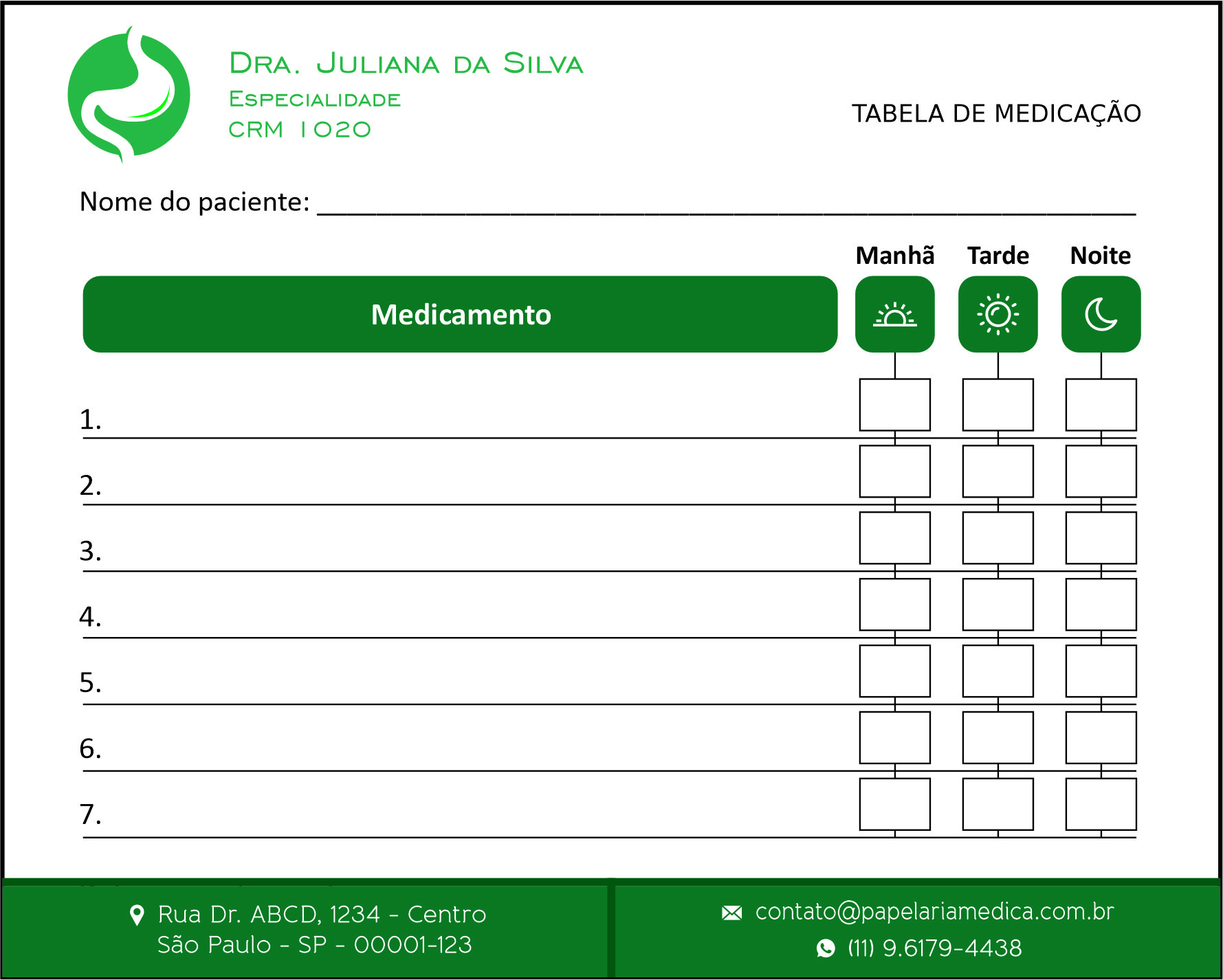 Tabela de Medicação Gastroenterologia Omsk