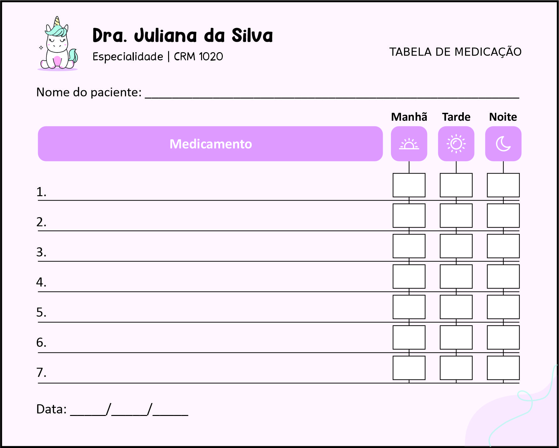 Tabela de Medicação Pediatra Moszna