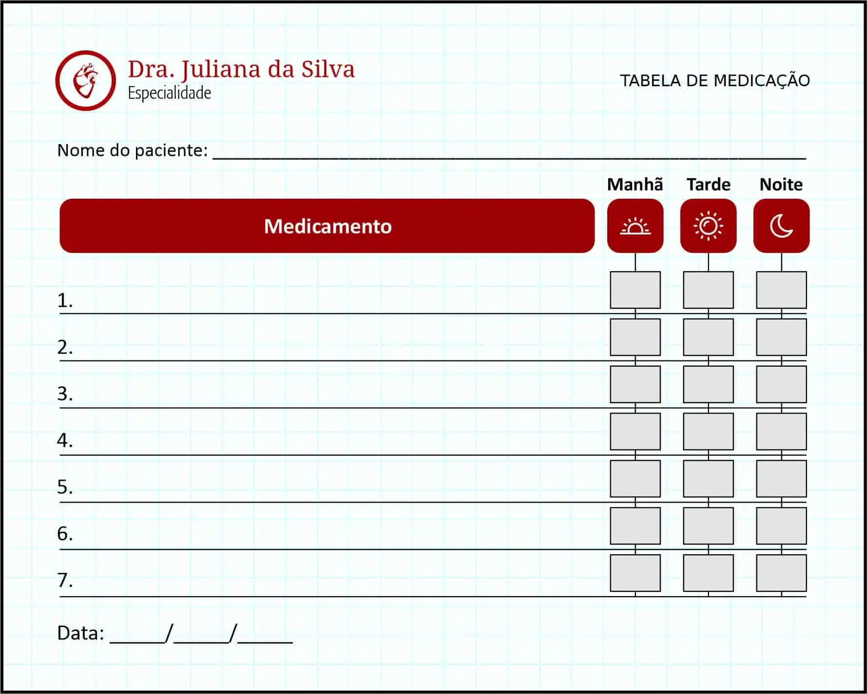 Tabela de Medicação Cardiologista Eindhoven