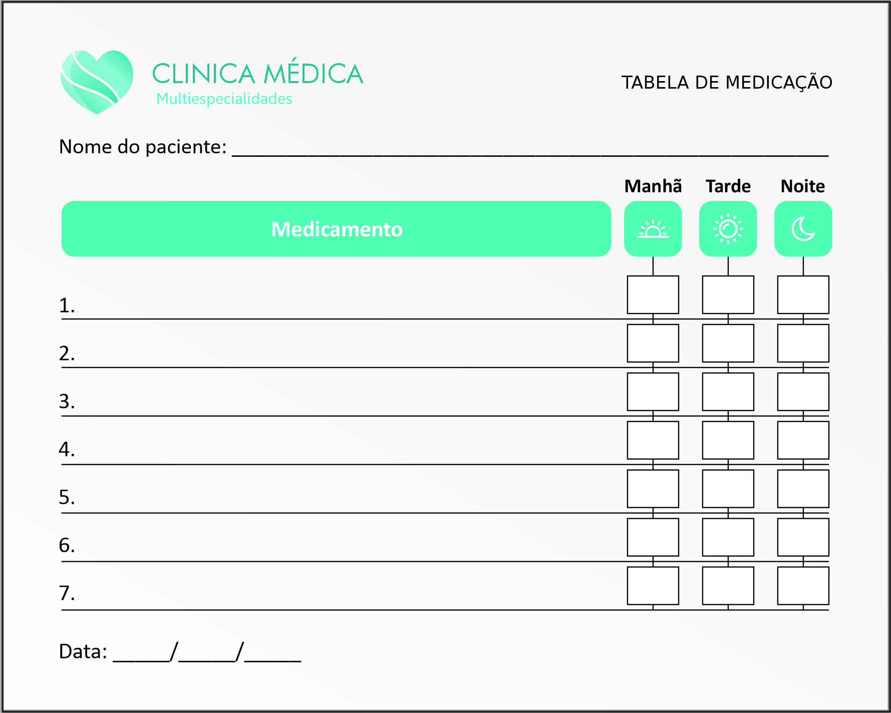 Tabela de Medicação Cardiologista Haia