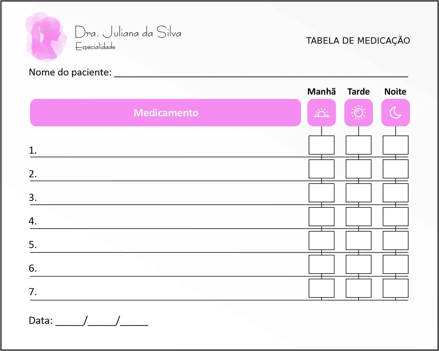 Tabela de Medicação Dermatologista Bath