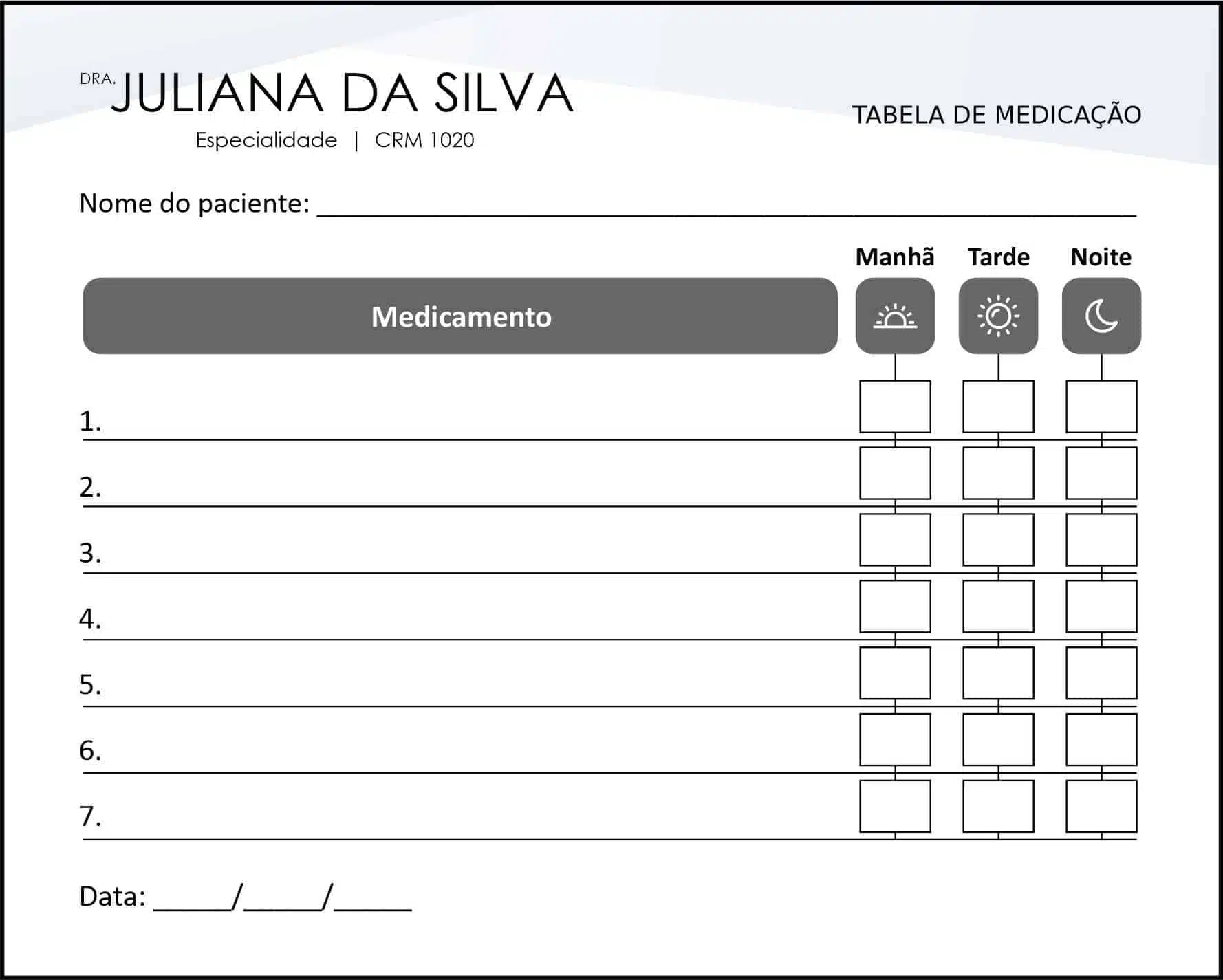 Tabela de Medicação Clínica Geral Alexandria