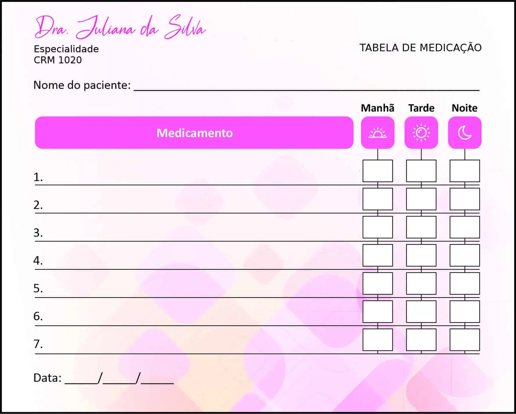 Tabela de Medicação Ginecologia Los Angeles