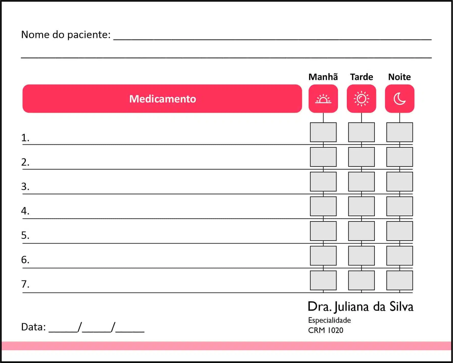 Tabela de Medicação Ginecologia Atlanta