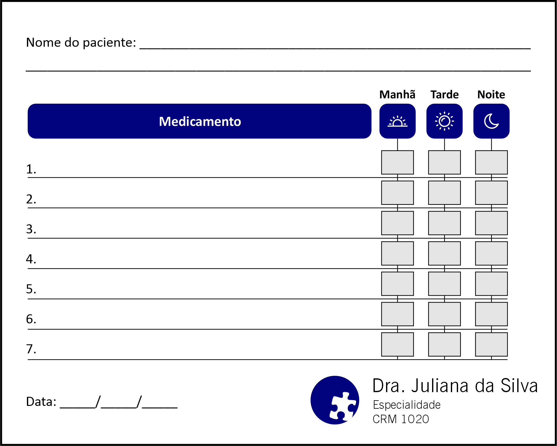 Tabela de Medicação Psiquiatra e Neurologista Roma