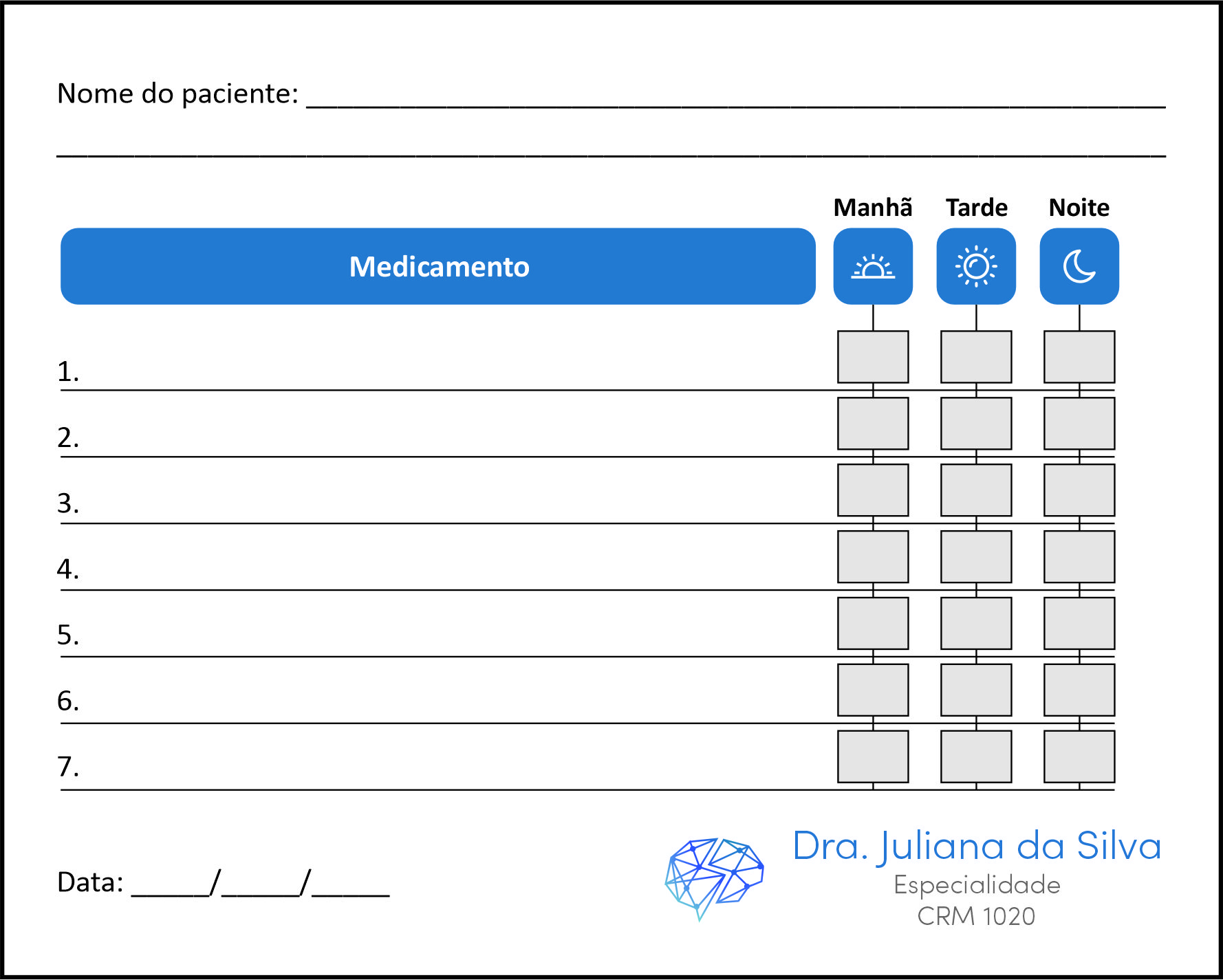 Tabela de Medicação Psiquiatra e Neurologista Florence