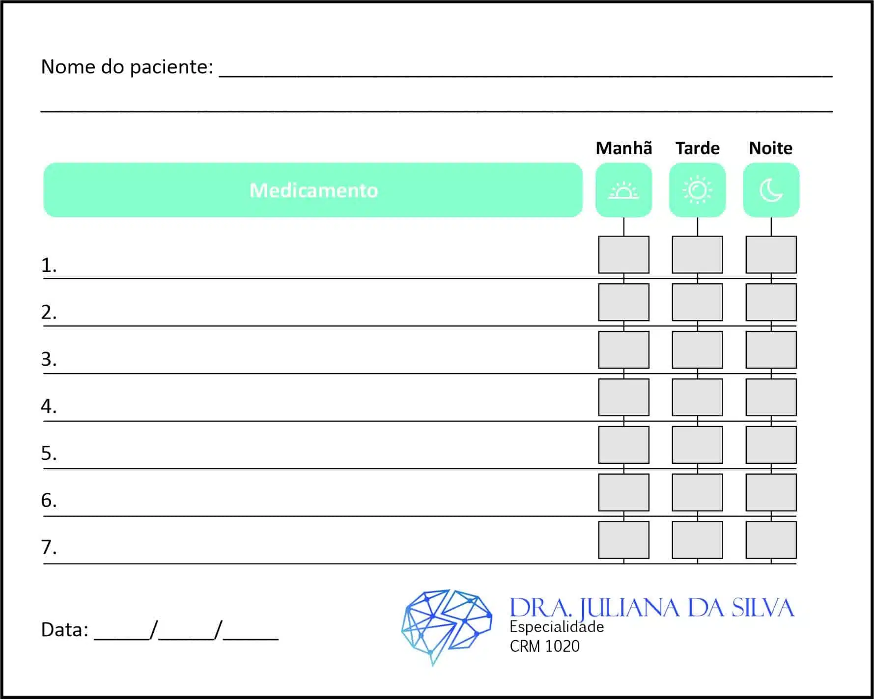 Tabela de Medicação Psiquiatra e Neurologista Leeds