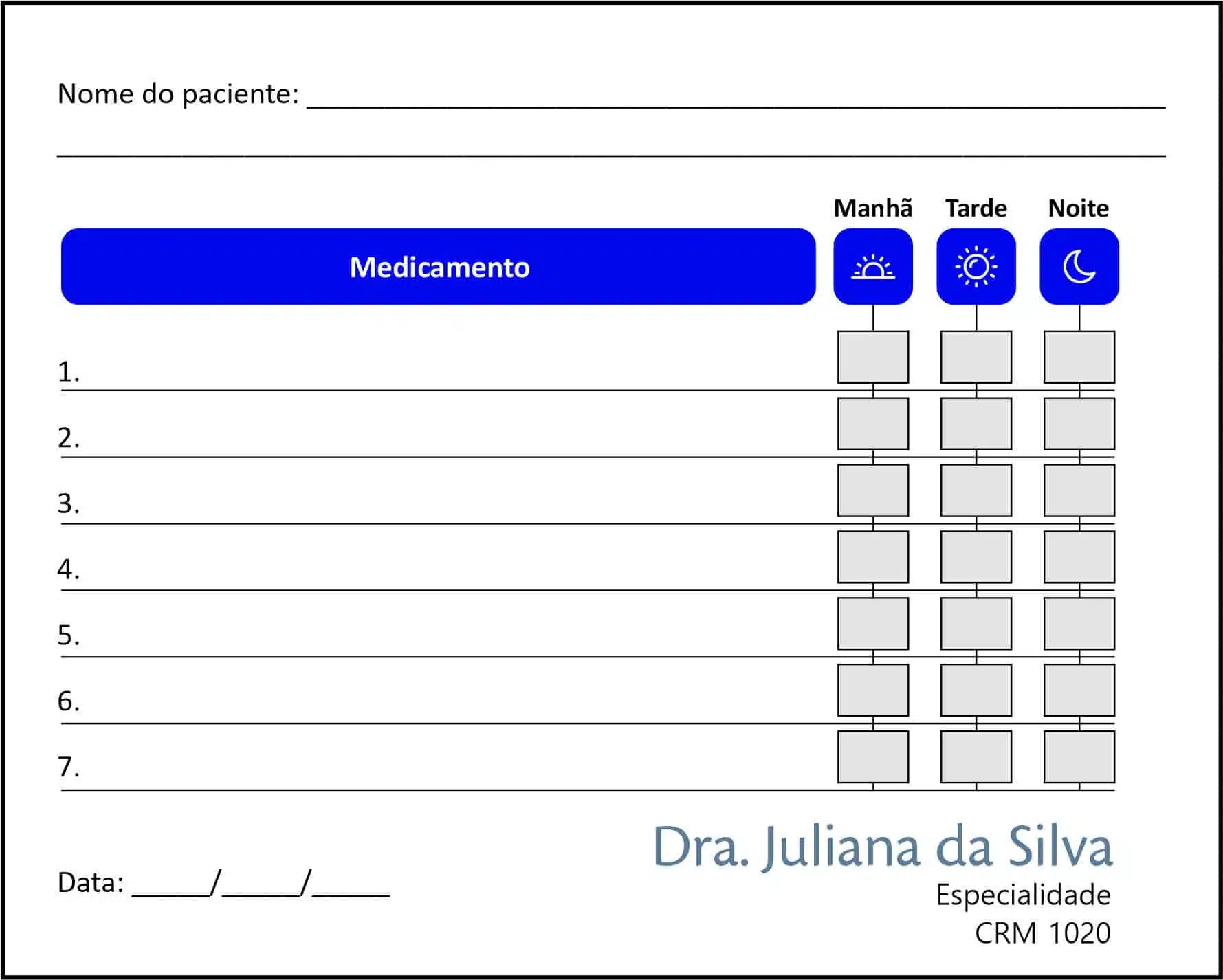 Tabela de Medicação Psiquiatra e Neurologista Siena
