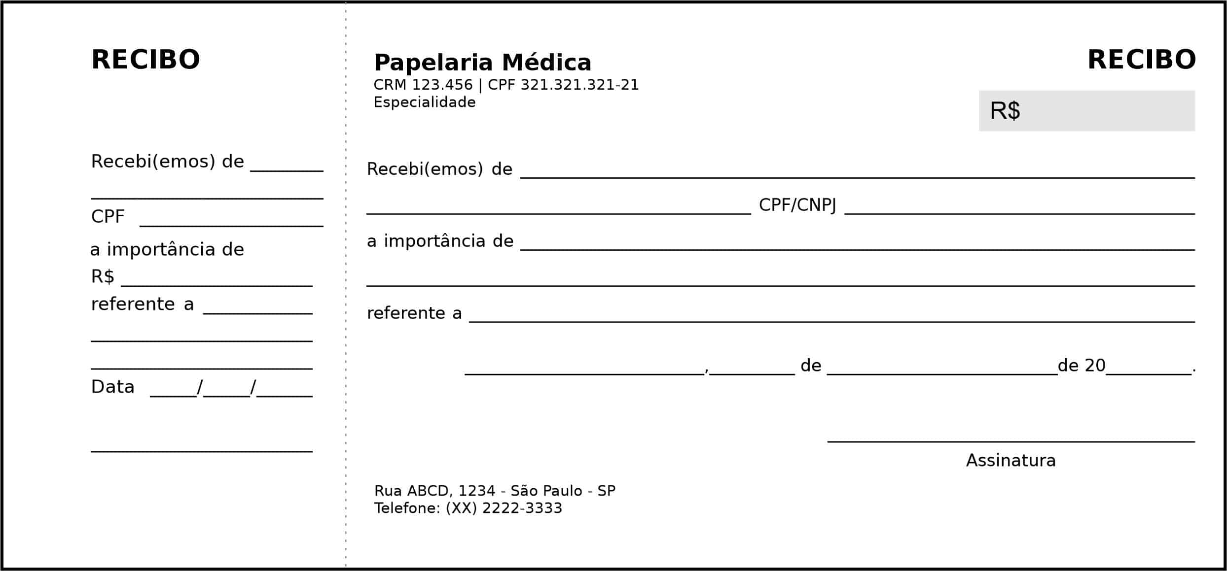 Recibo com Canhoto Clínica Geral Minya
