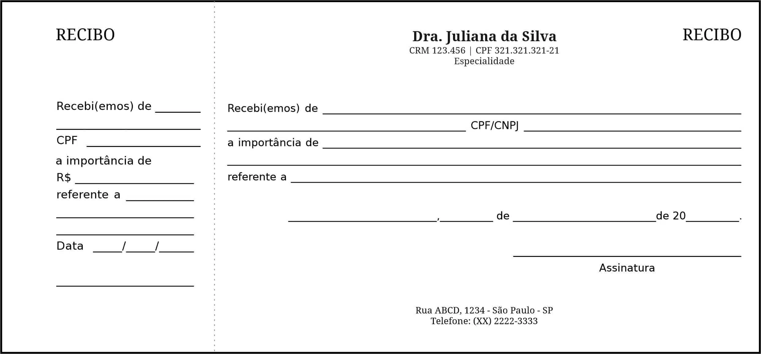 Recibo com Canhoto Clínica Geral Qina