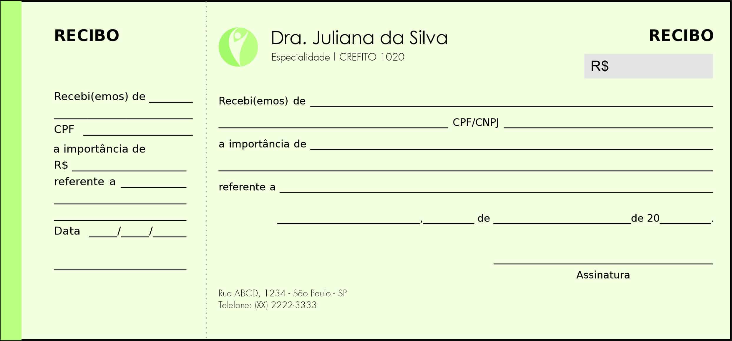Recibo em 2 vias Fisioterapia Corinto