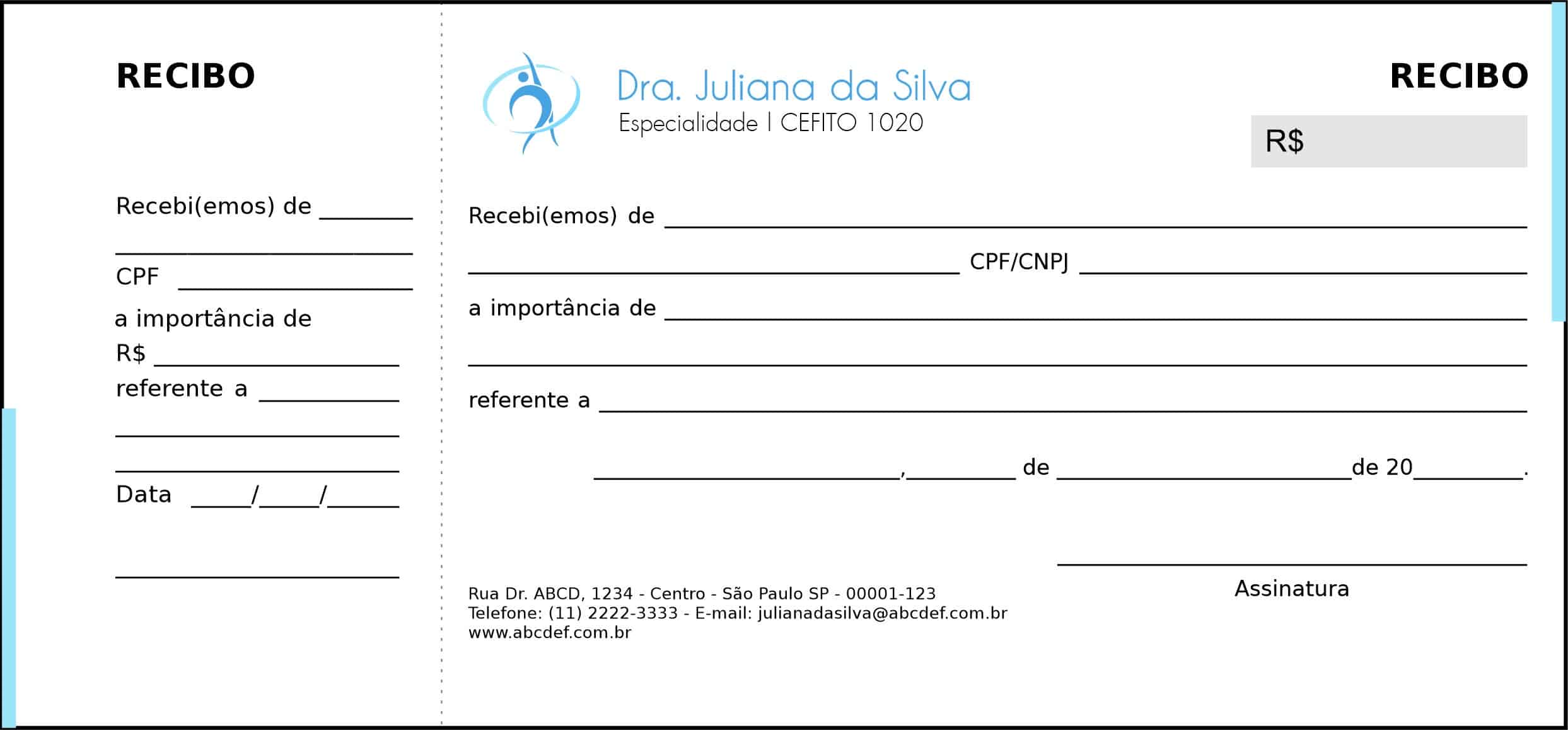 Recibo em 2 vias Fisioterapia Tripoli