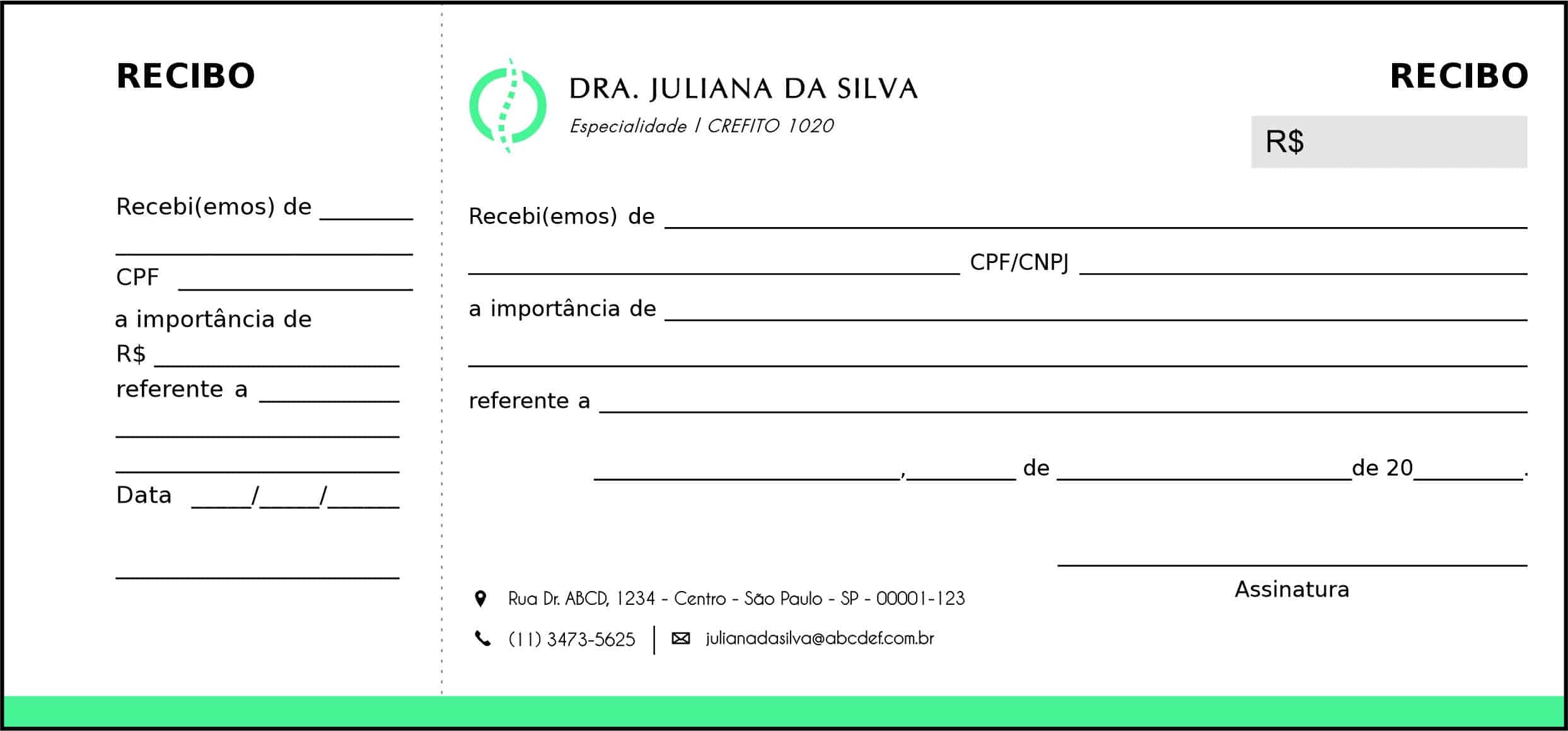 Recibo em 2 vias Fisioterapia Esparta