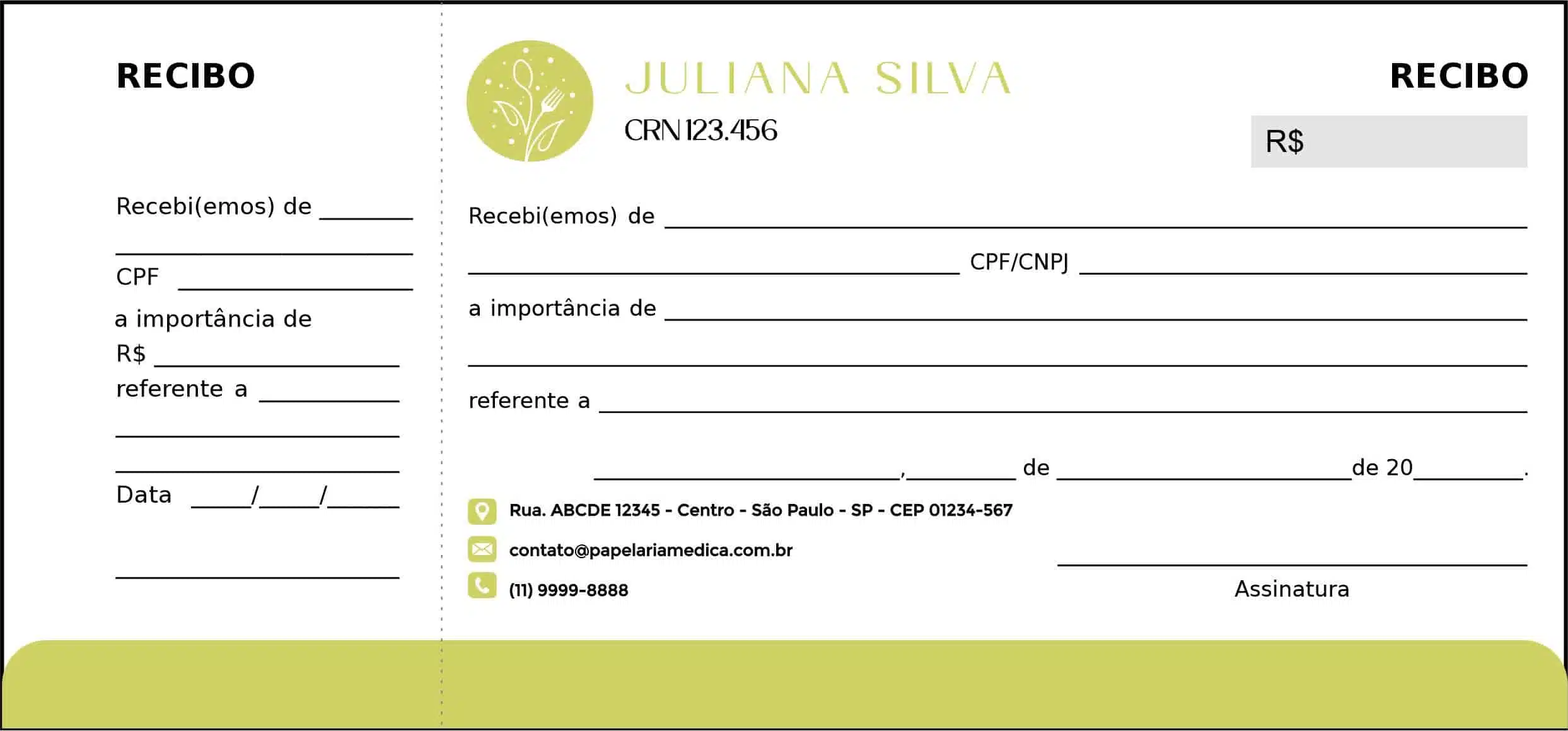 Recibo com Canhoto Nutricionista Salta