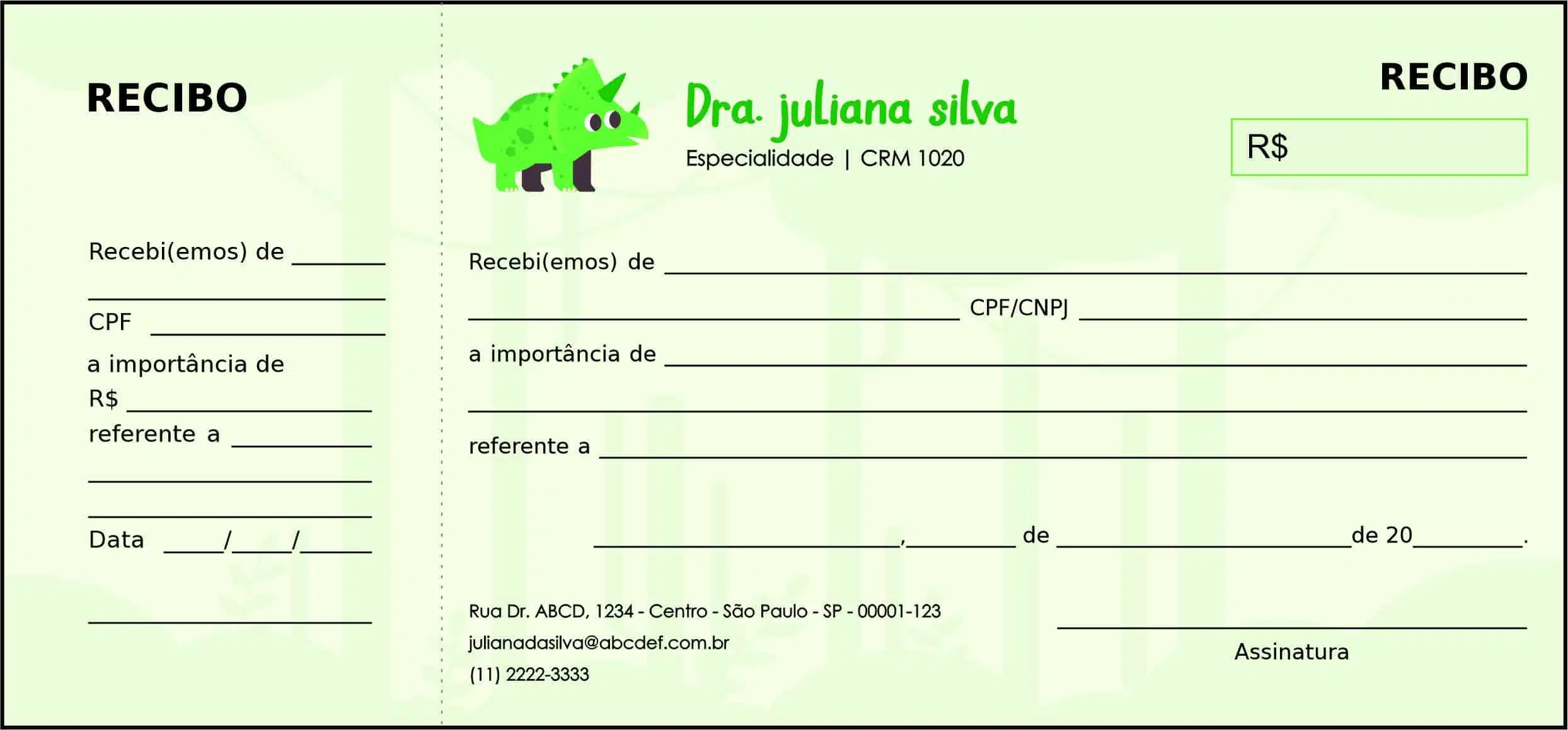 Recibo com Canhoto Pediatra Sopot