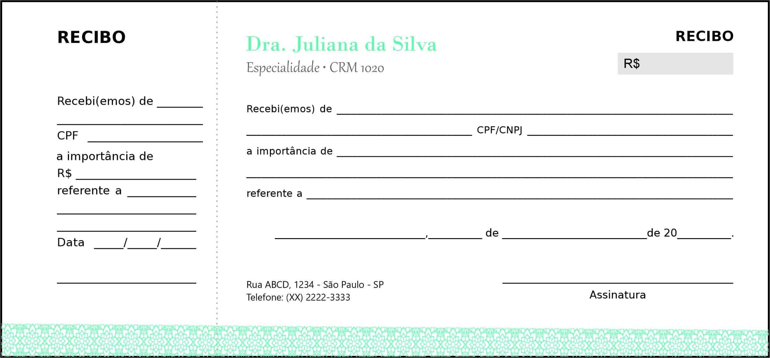 Recibo com Canhoto Clínica Geral Taba