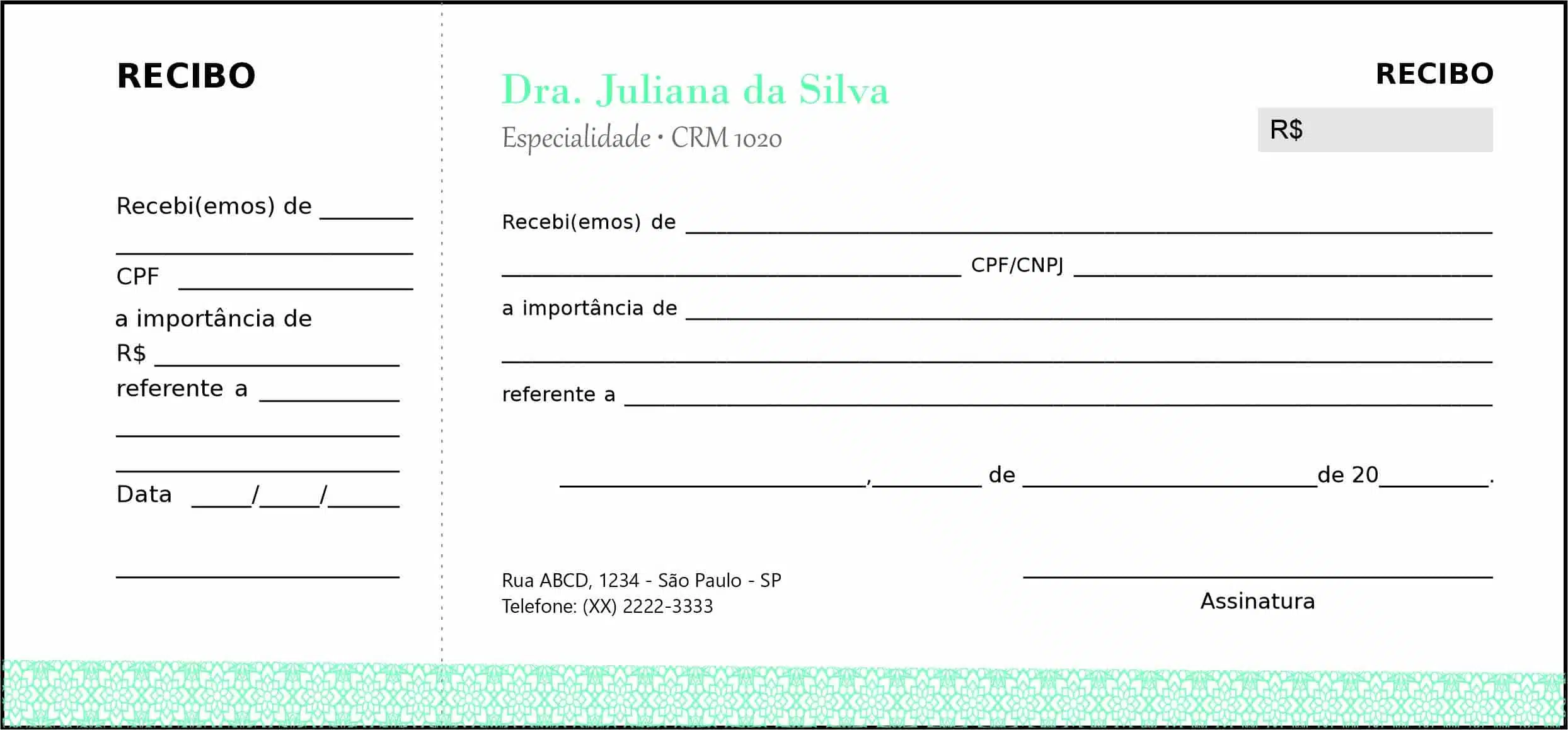 Recibo com Canhoto Clínica Geral Taba