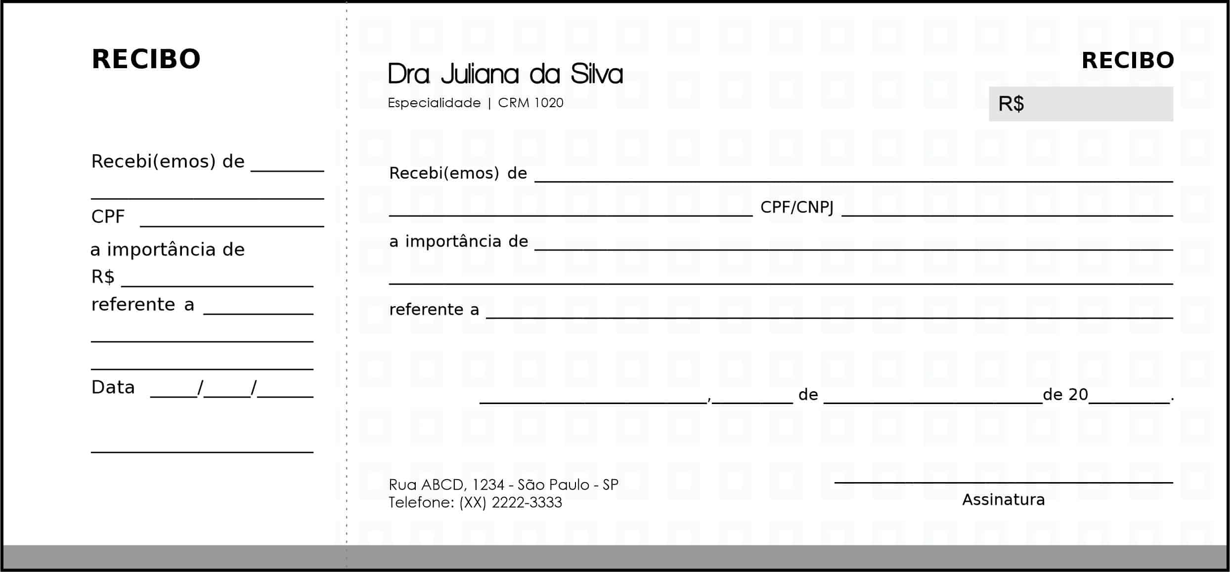 Recibo com Canhoto Clínica Geral Heliópolis