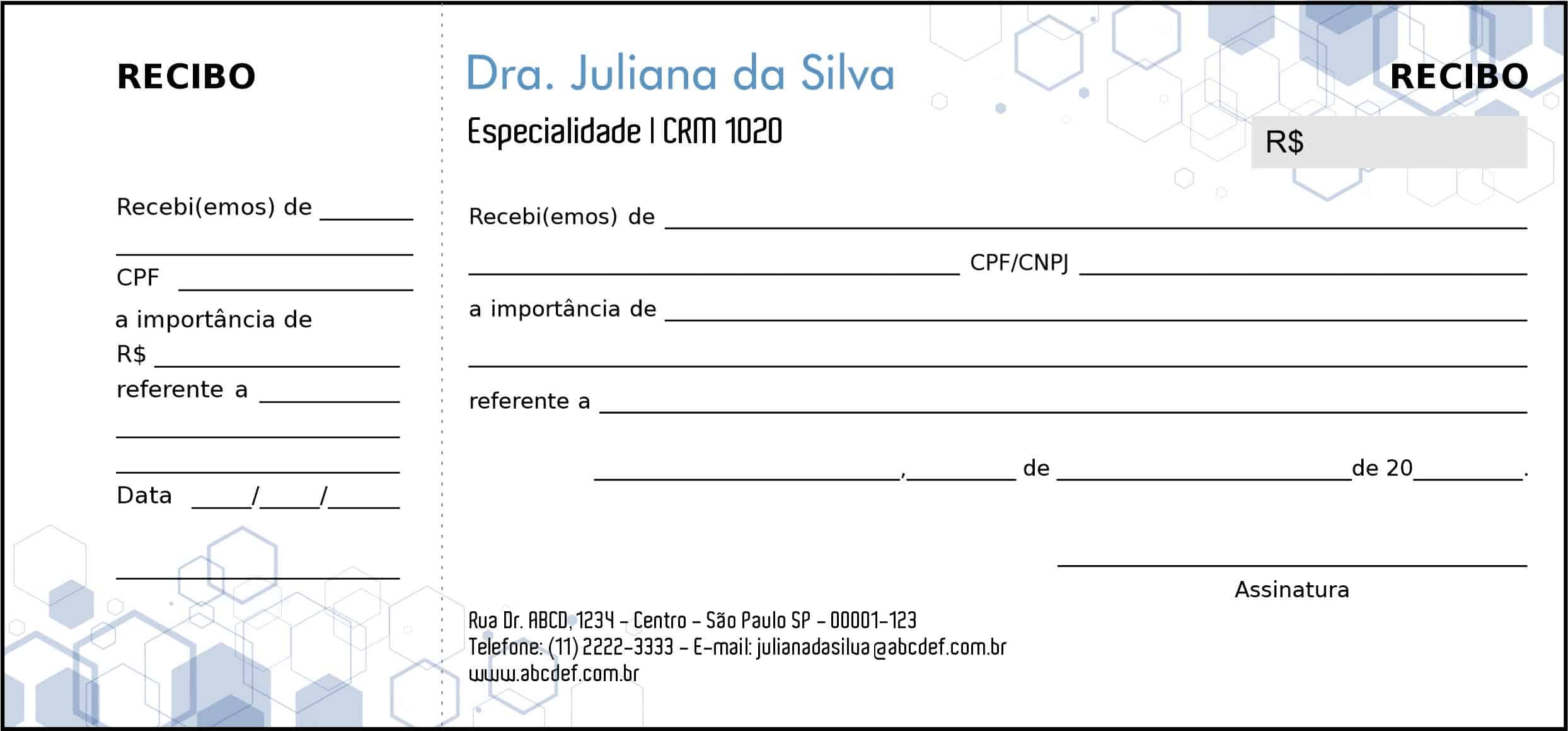 Recibo com Canhoto Clínica Geral Mênfis