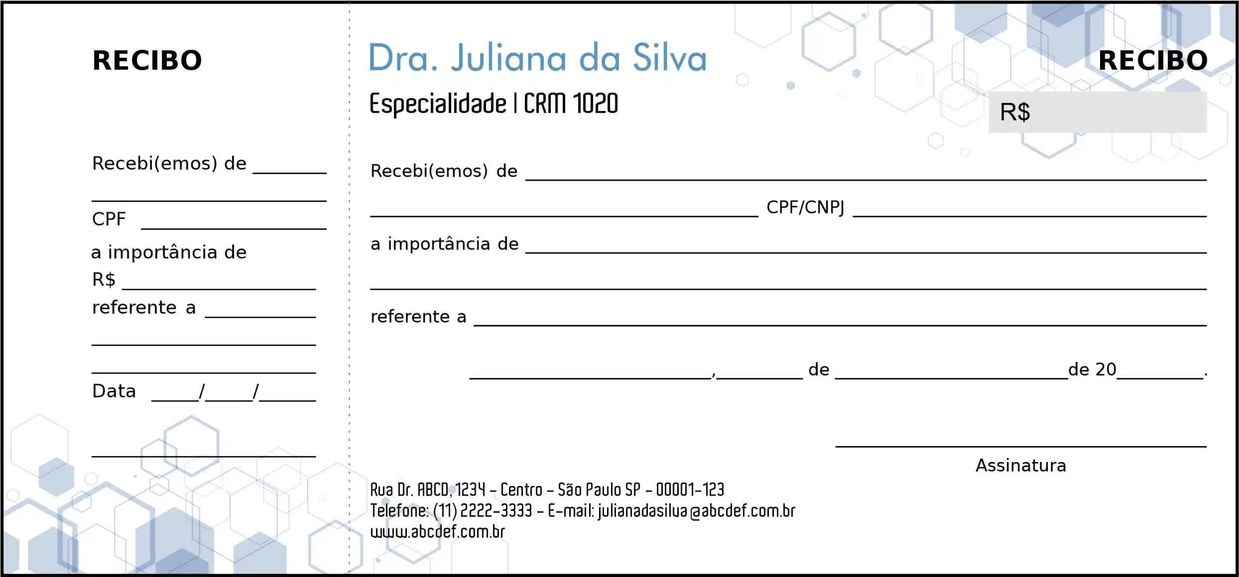 Recibo com Canhoto Clínica Geral Mênfis