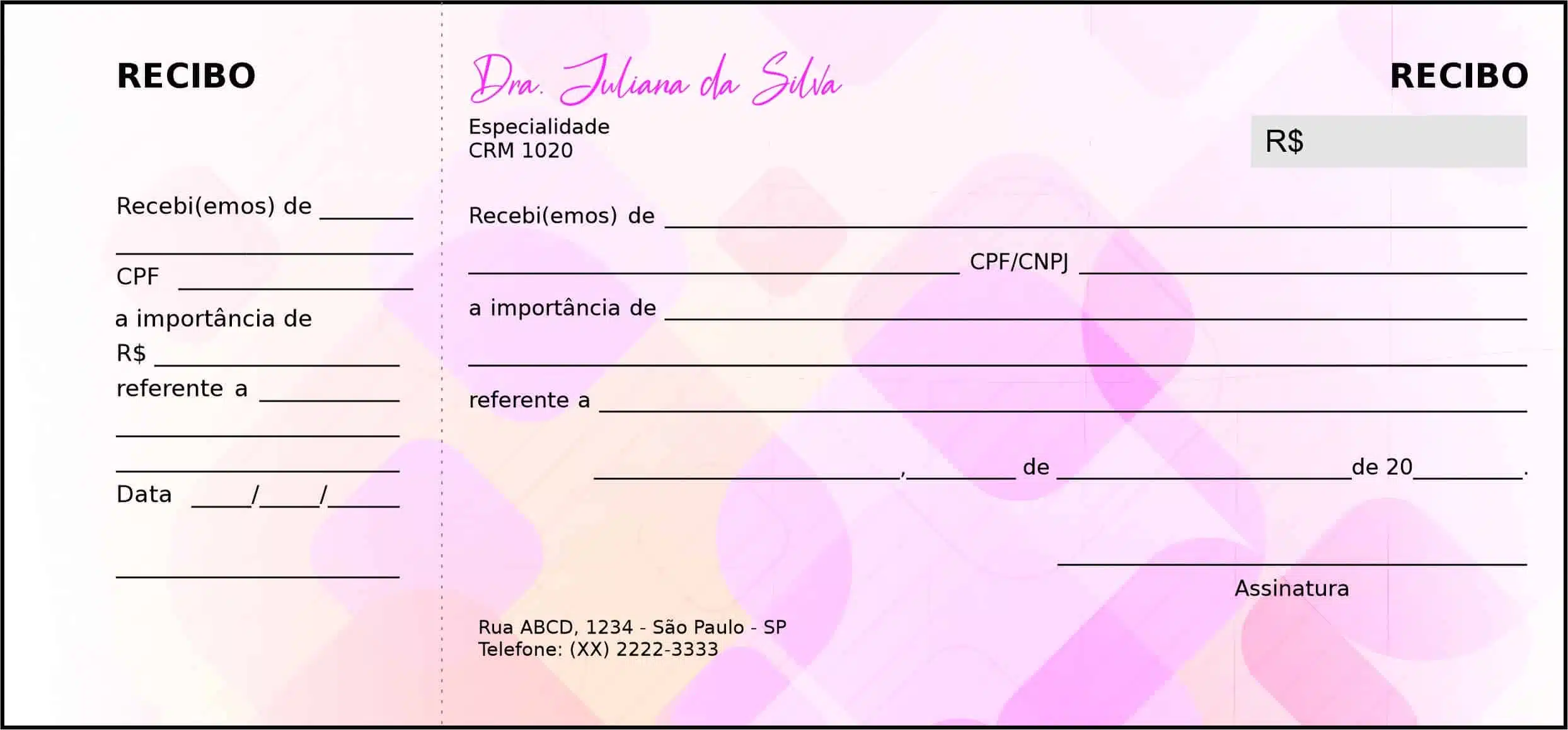 Recibo com Canhoto Ginecologia Los Angeles
