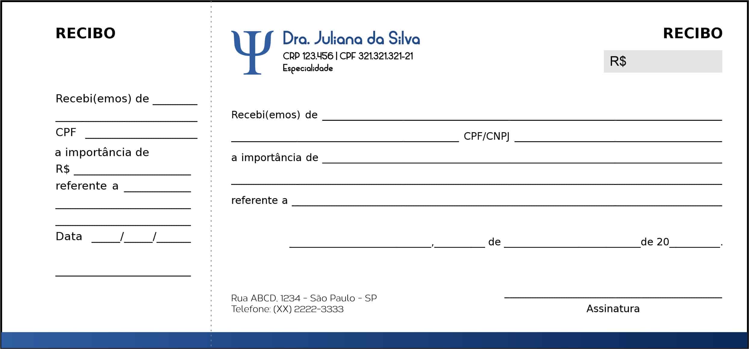 Recibo com Canhoto Psicológico Berlim