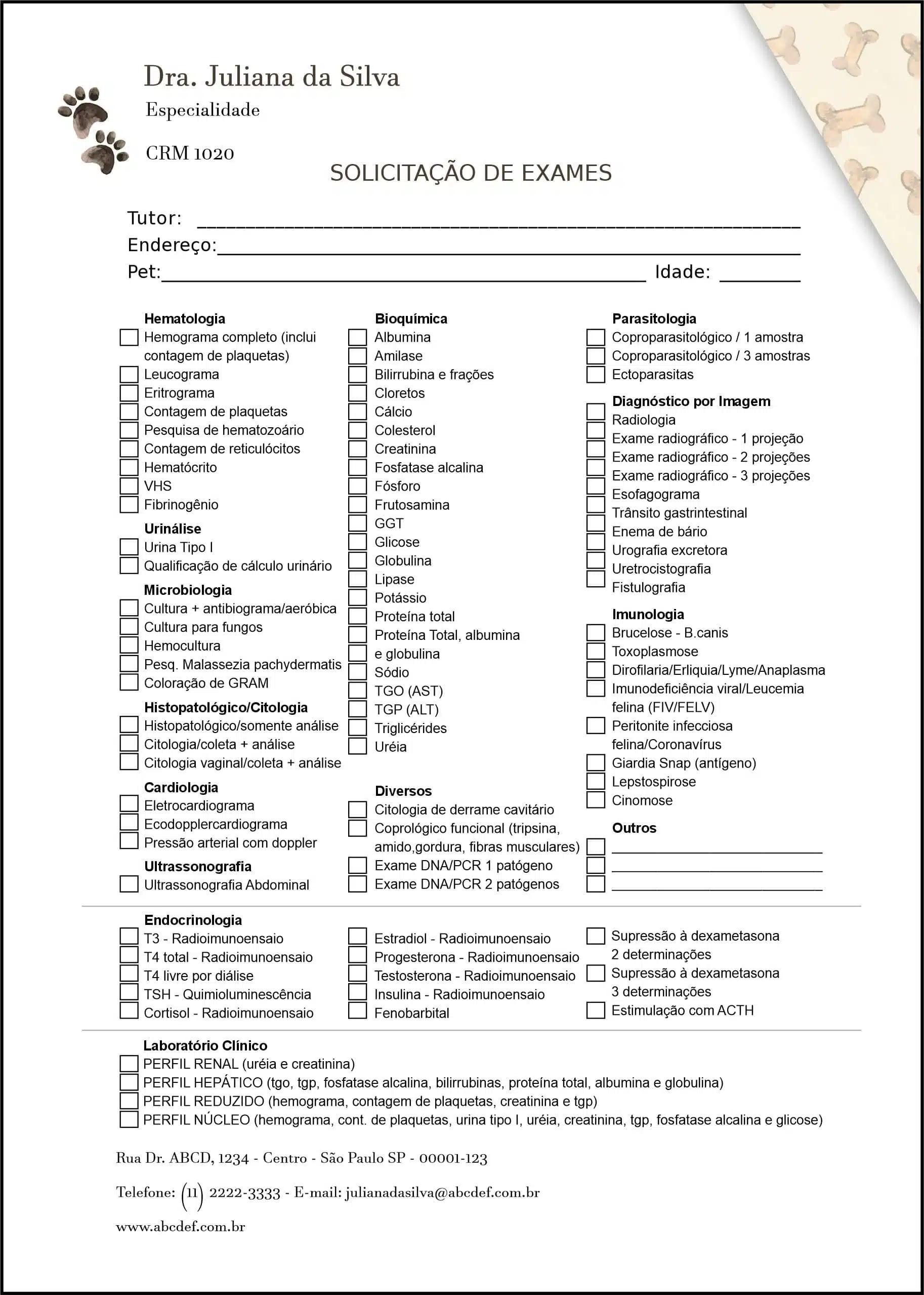 Solicitação de Exames Veterinário Baden