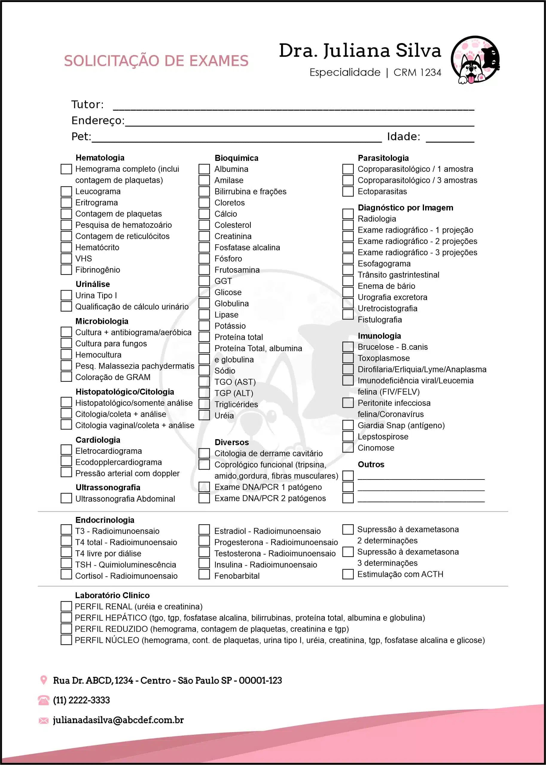 Solicitação de Exames Veterinário Horn