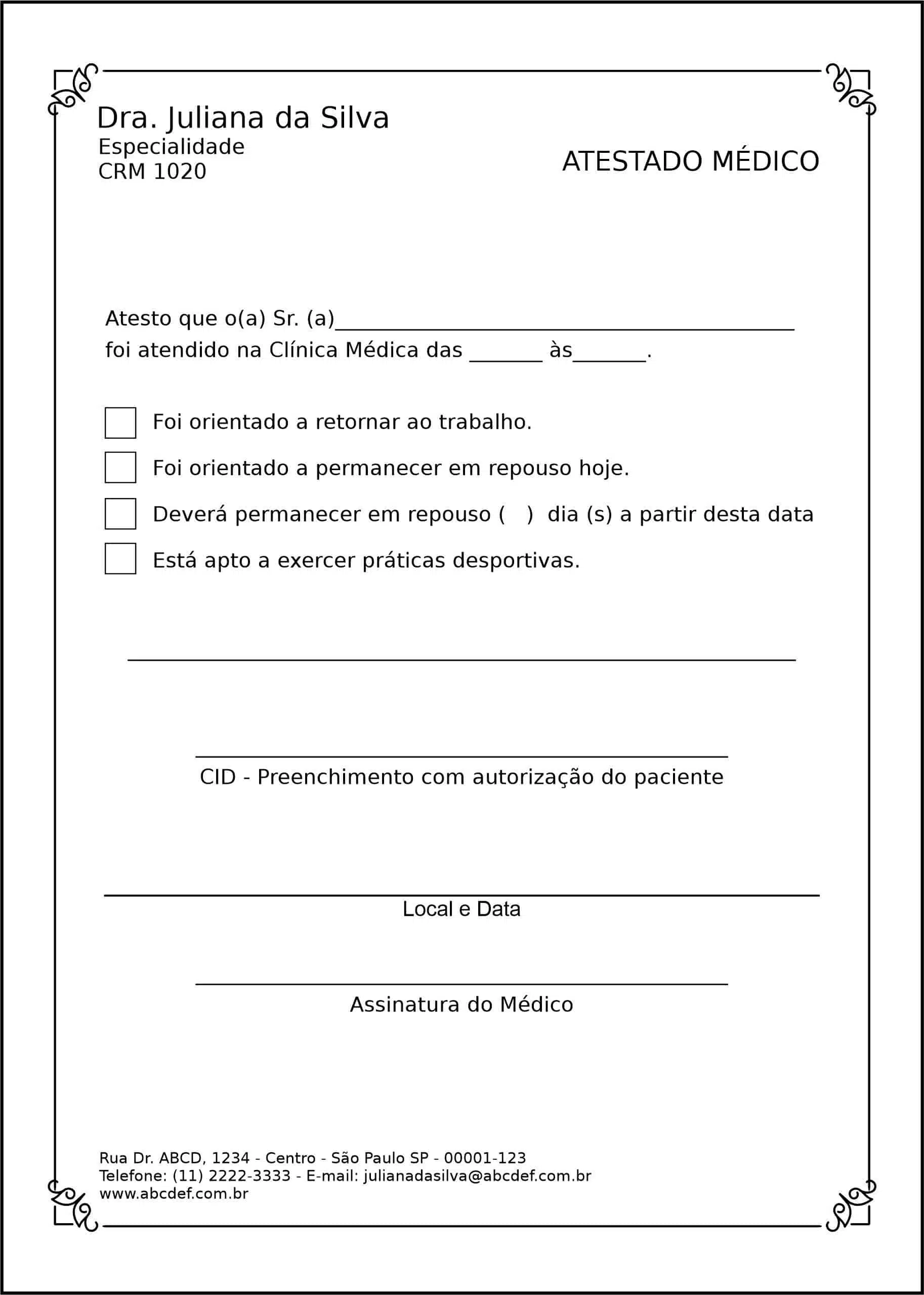 Atestado Clínica Geral Tanta