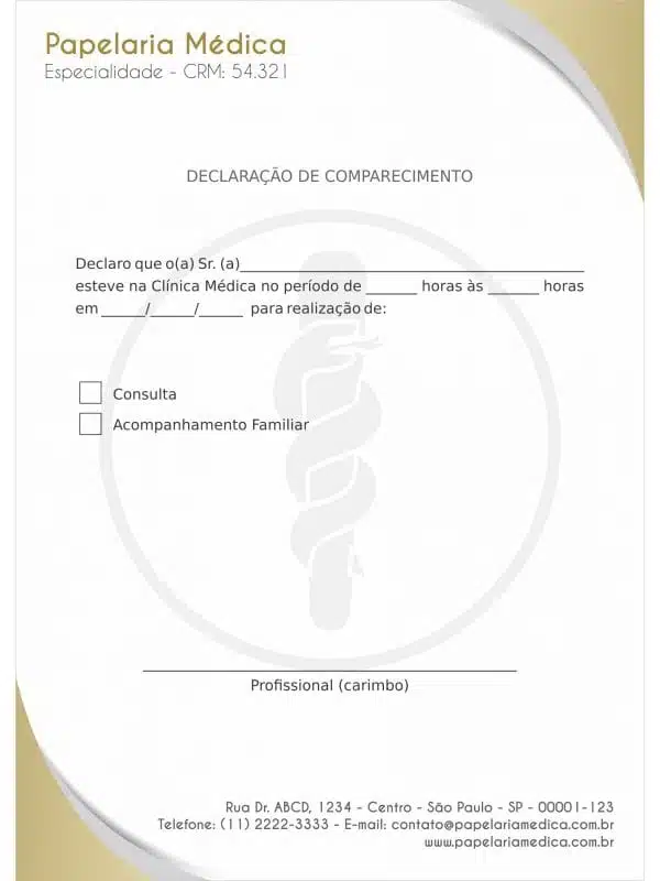 Declaração de Comparecimento Gold Frame