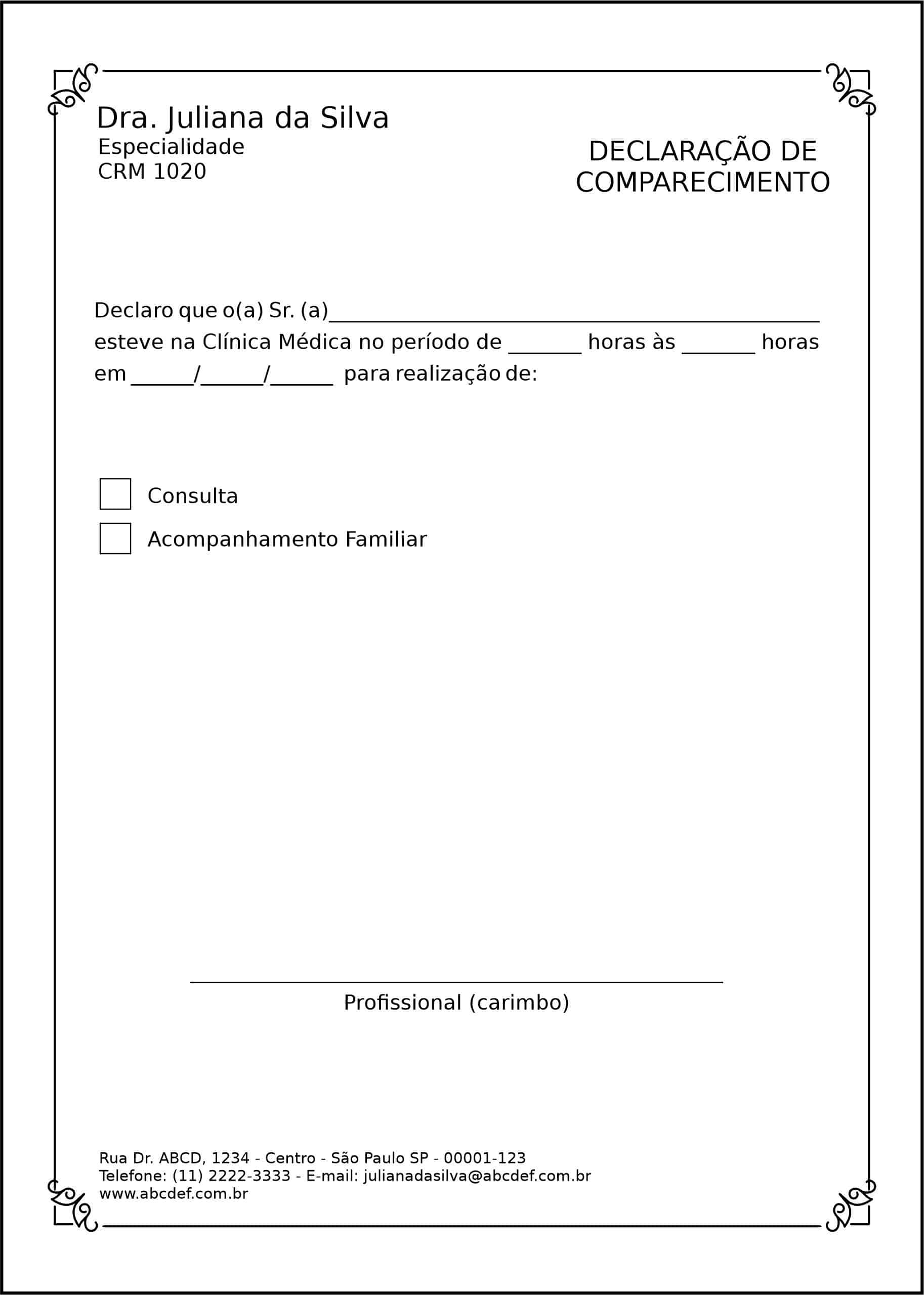 Declaração de Comparecimento Clínica Geral Tanta