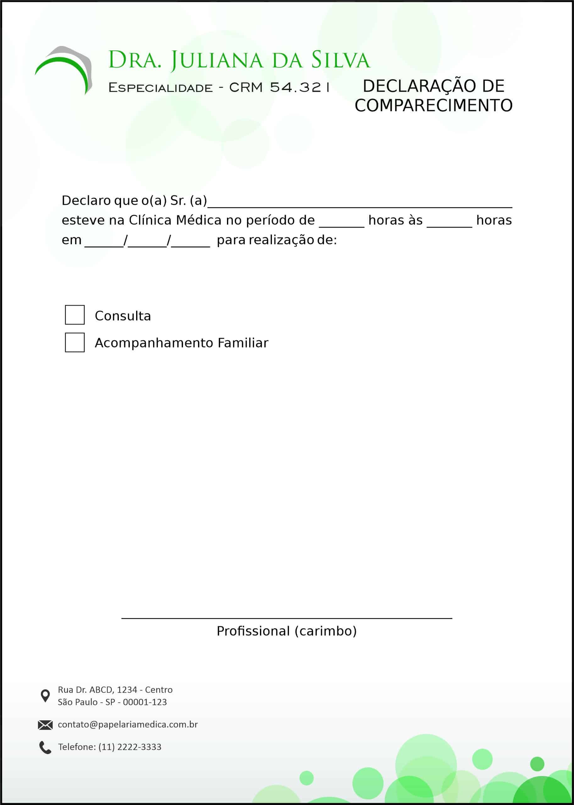 Declaração de Comparecimento Clínica Geral Porto Fuad