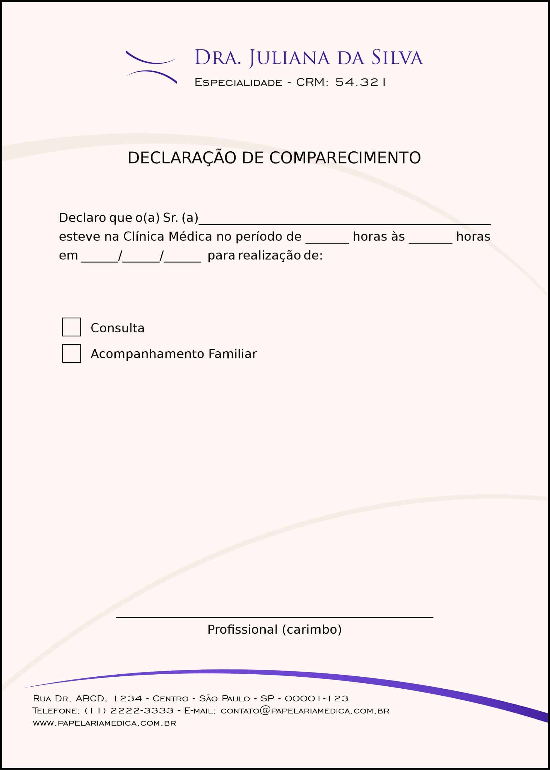 Declaração de Comparecimento Clínica Geral Rosetta