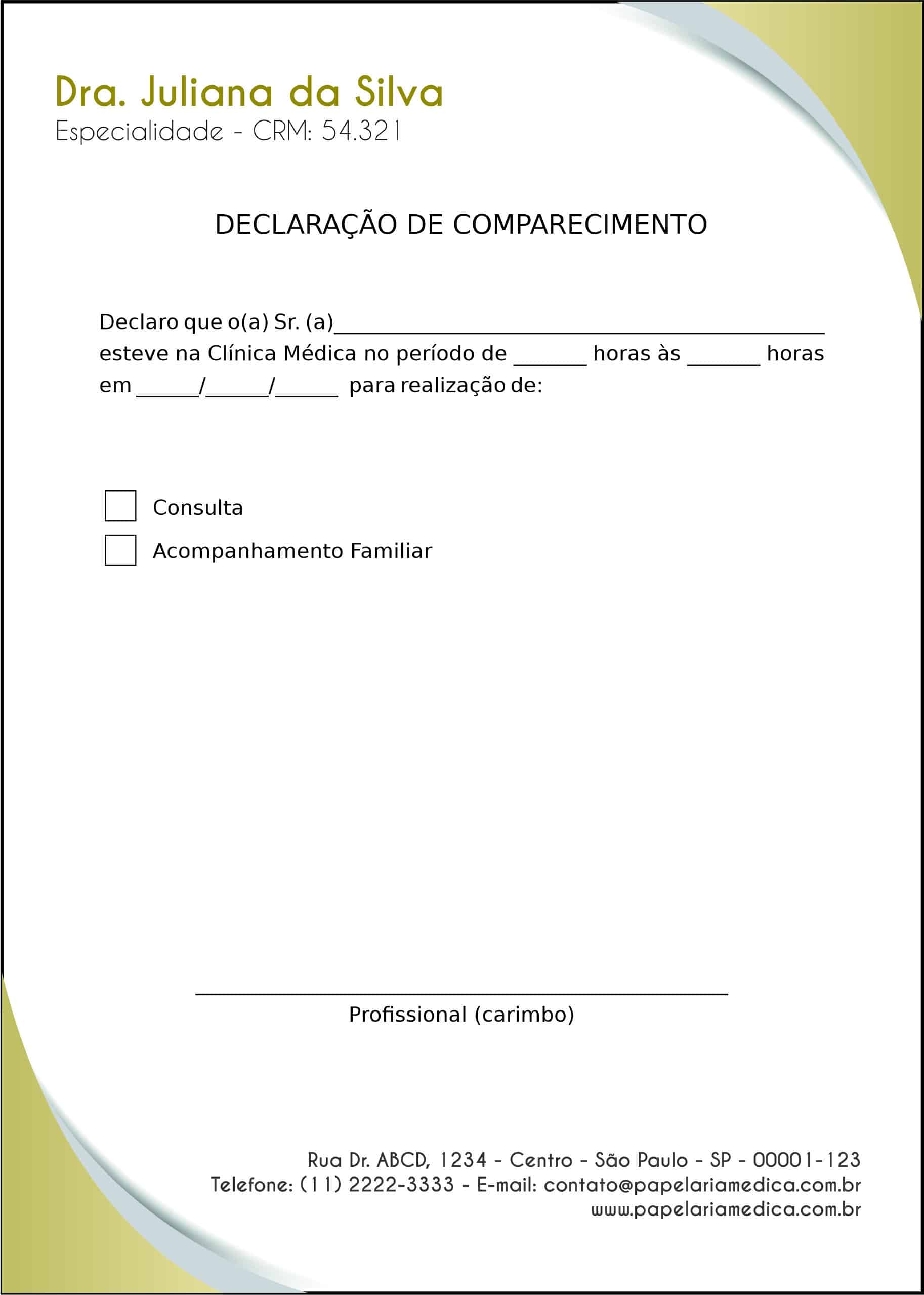 Declaração de Comparecimento Clínica Geral Porto Said